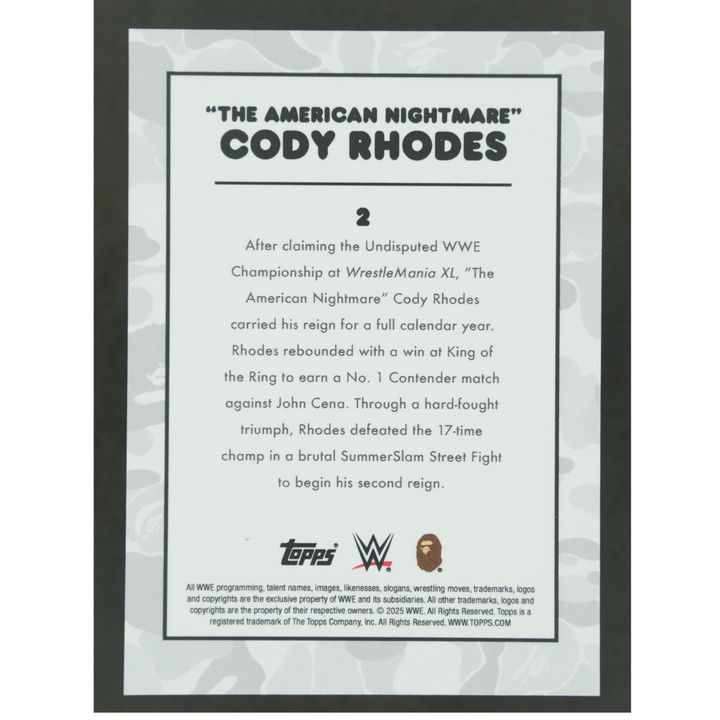 "The American Nightmares" Cody Rhodes 2025 Topps x BAPE 75/99 #2