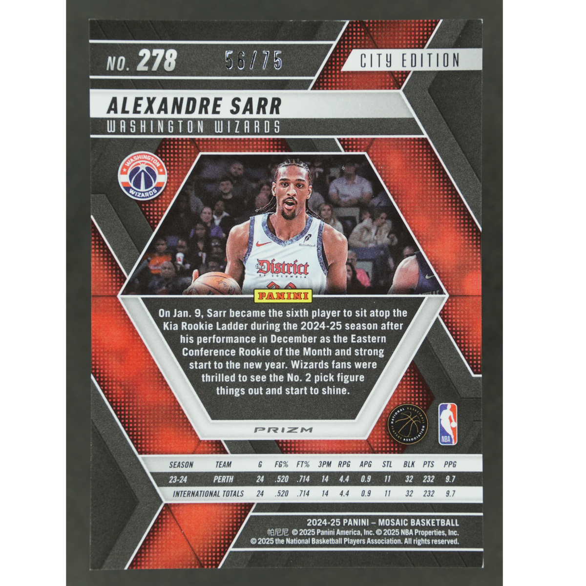 Alexander Sarr 2024-25 Mosaic City Edition RC 56/75 #278