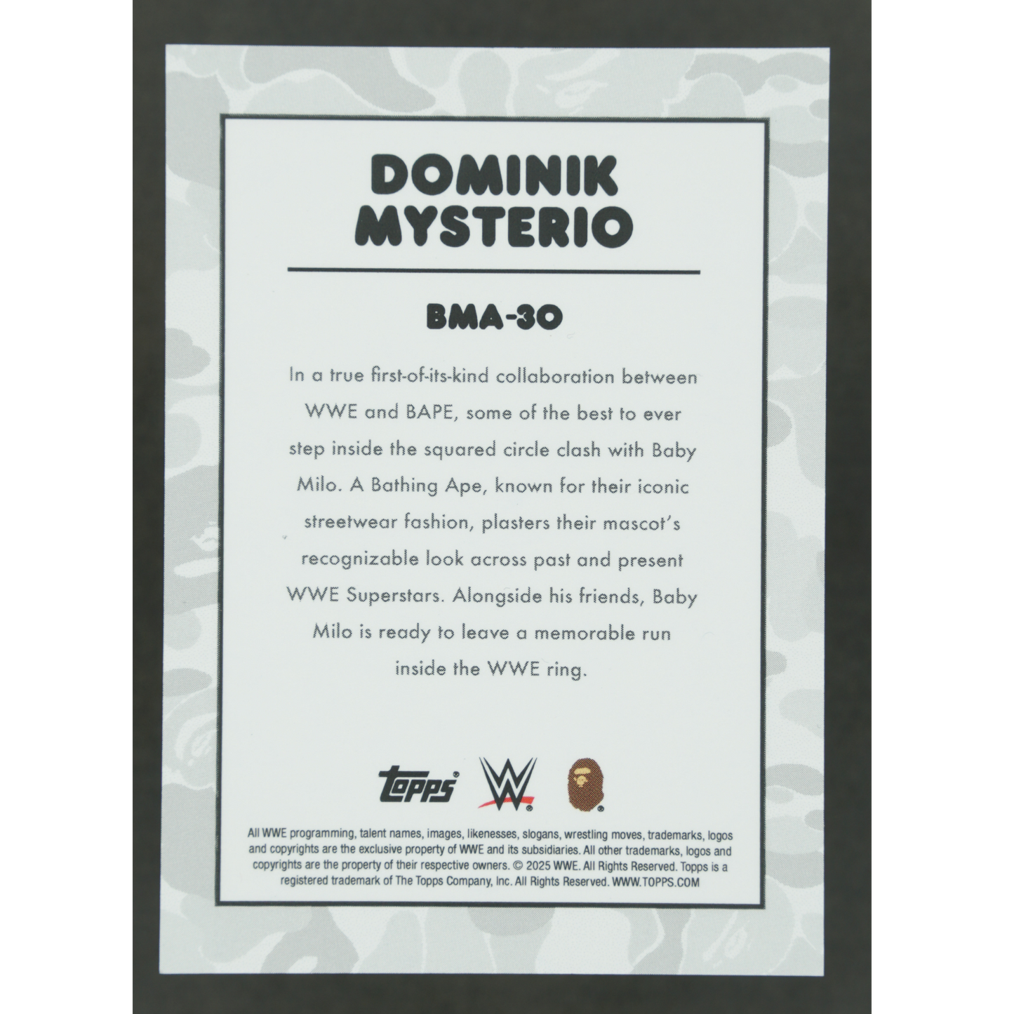 Dominik Mysterio 2025 Topps x BAPE Baby Milo 11/25 #BMA-30
