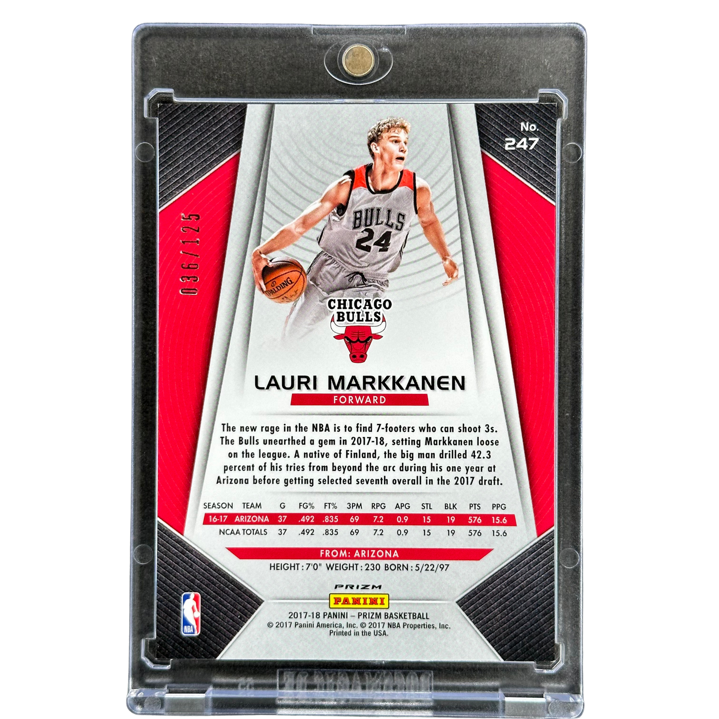 Lauri Markkanen 2017 Prizm Red Fast Break 36/125 RC Rookie Card #247