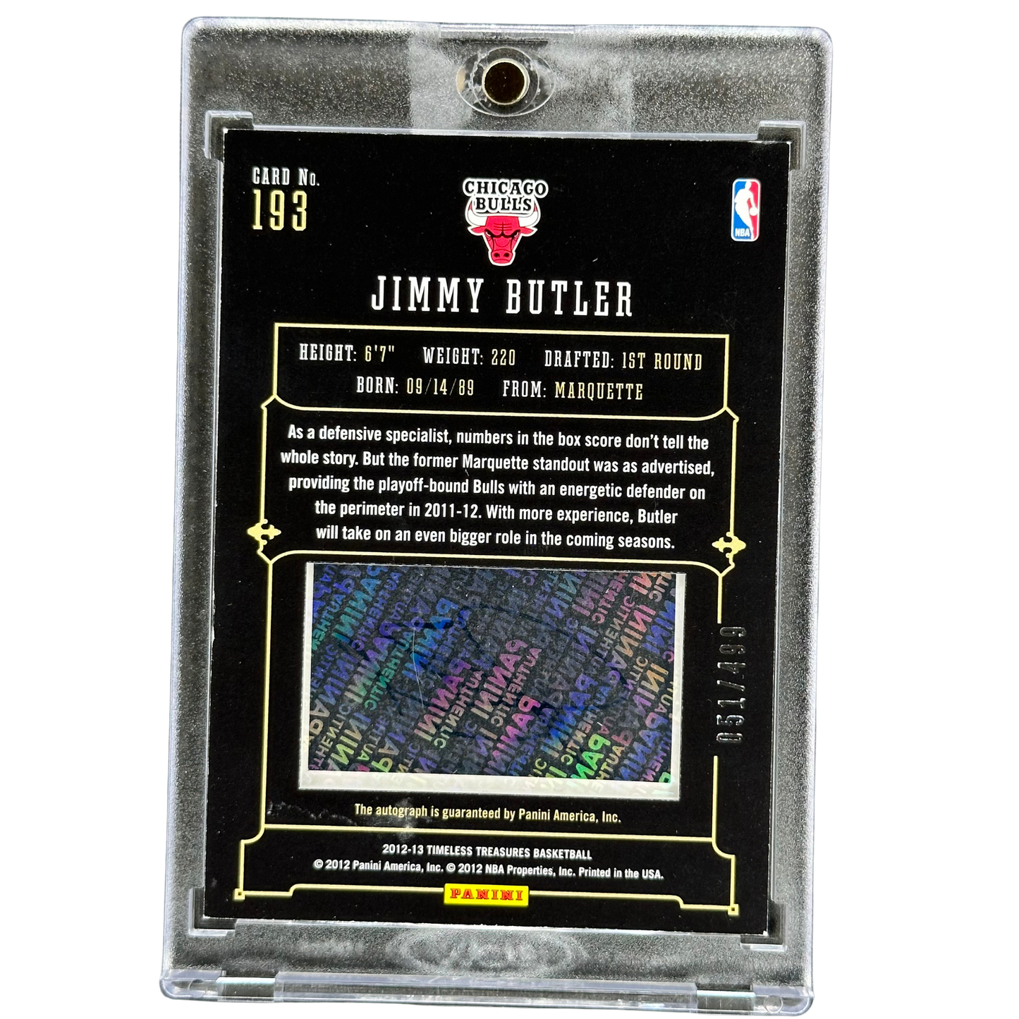 Jimmy Butler 2012 Timeless Treasures Glass Rookie Auto 51/499 #193