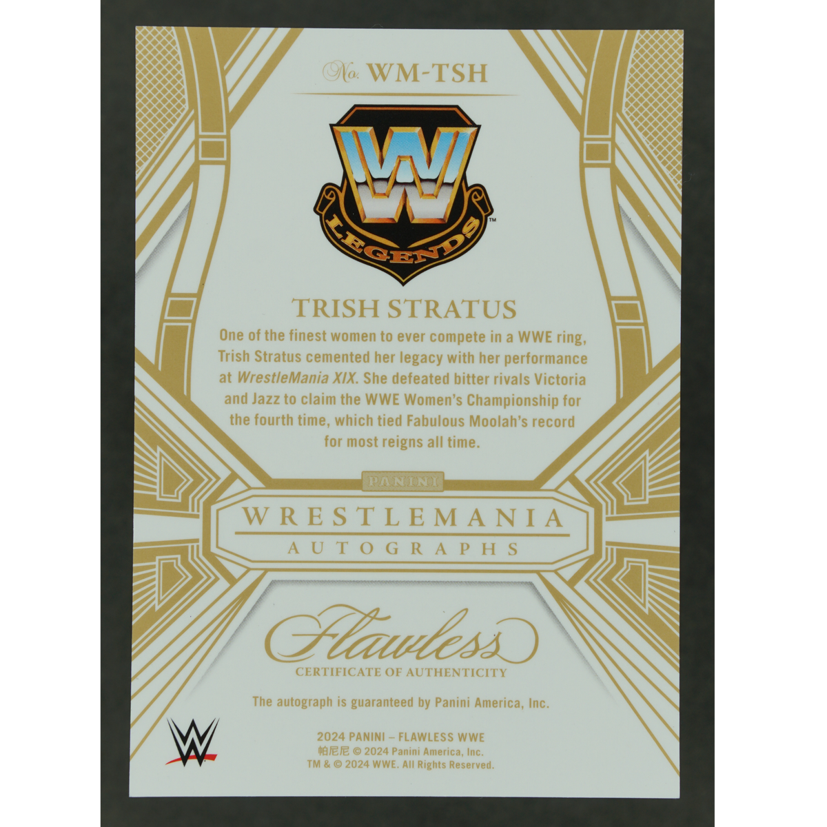 Trish Stratus 2024 Flawless Wrestlemania Auto 21/25 #WM-TSH