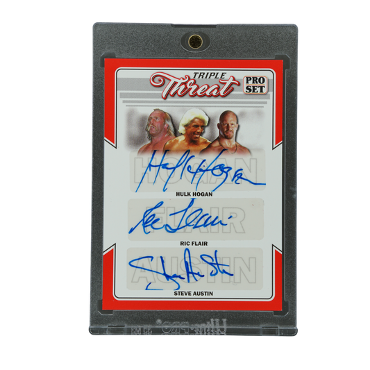 Hulk Hogan, Ric Flair, Steve Austin 2022 Leaf Pro Set Triple Threat Auto #TT-05