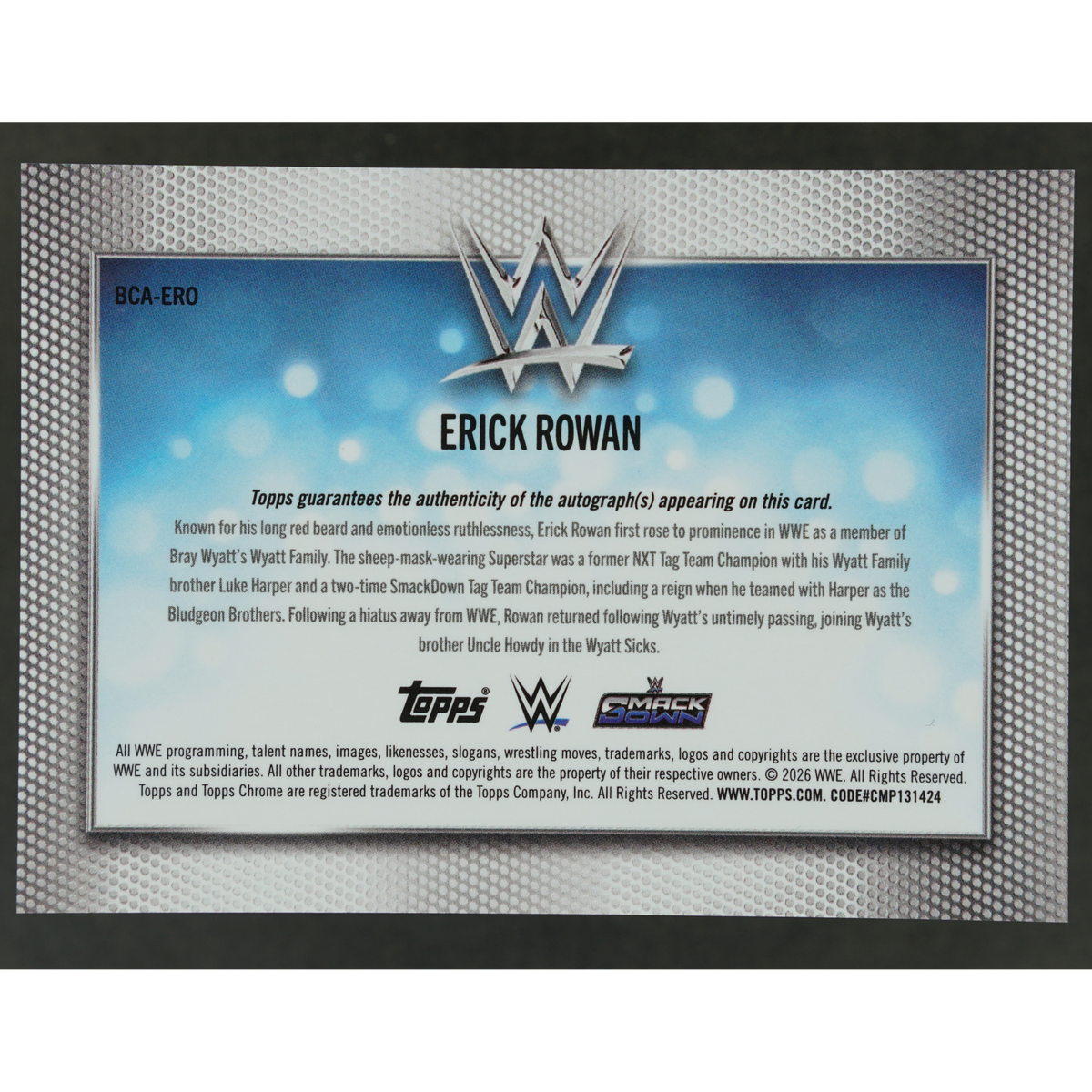 Erick Rowan 2026 Chrome Black Auto 4/10 #BCA-ERO