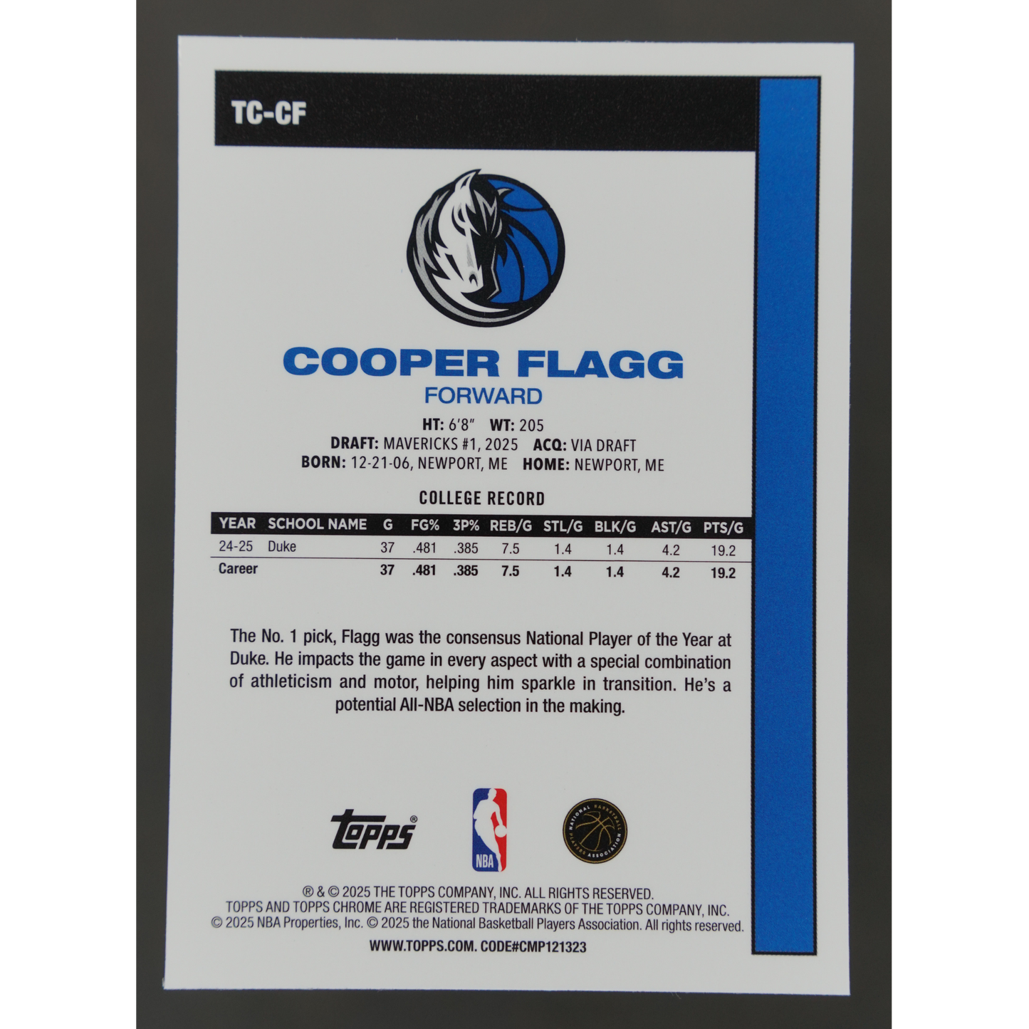 Cooper Flagg 2025 Topps Chrome Silver Pack 45th Anniversary RC #TC-CF