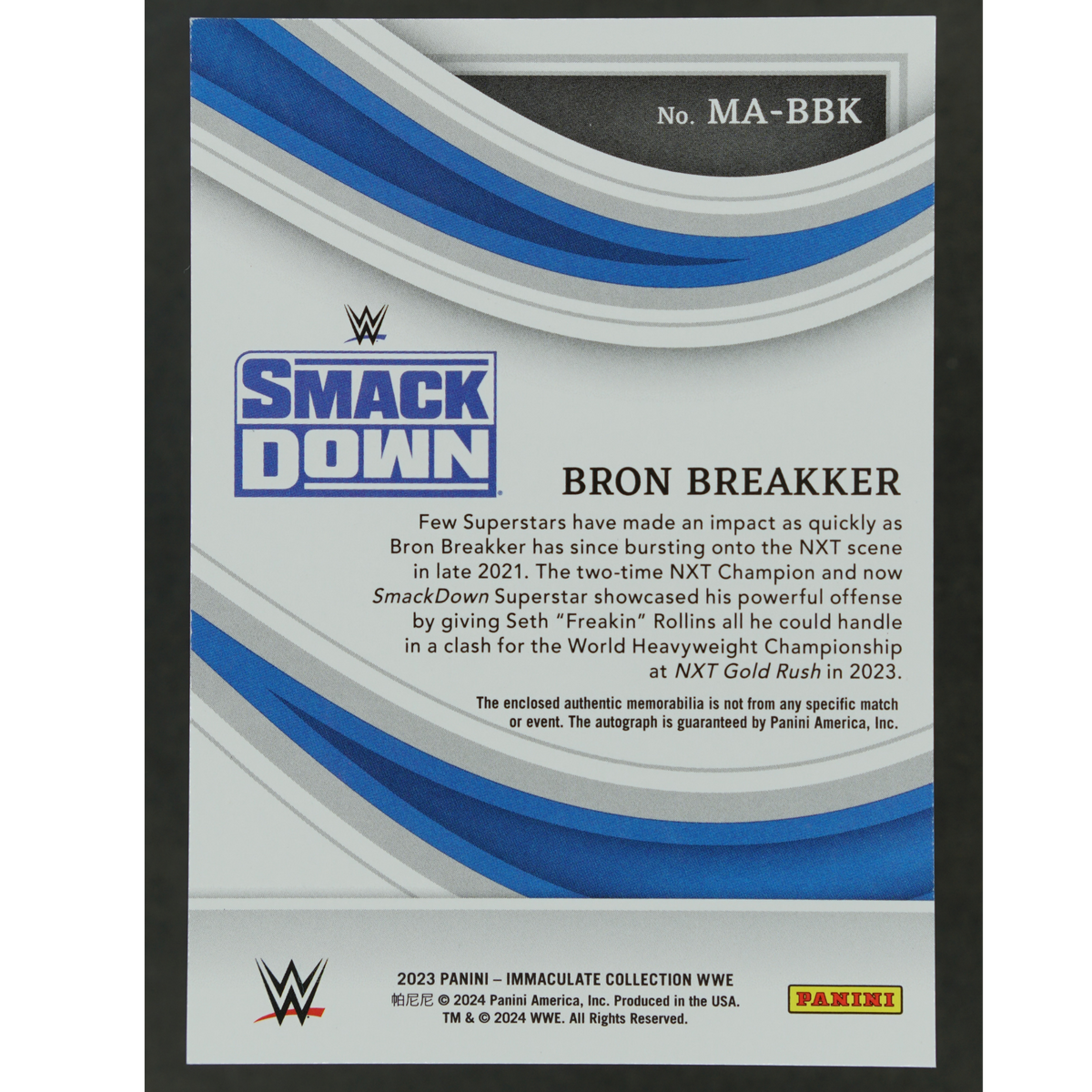 Bron Breakker 2023 Immaculate Memorabilia Auto 47/99 #MA-BBK