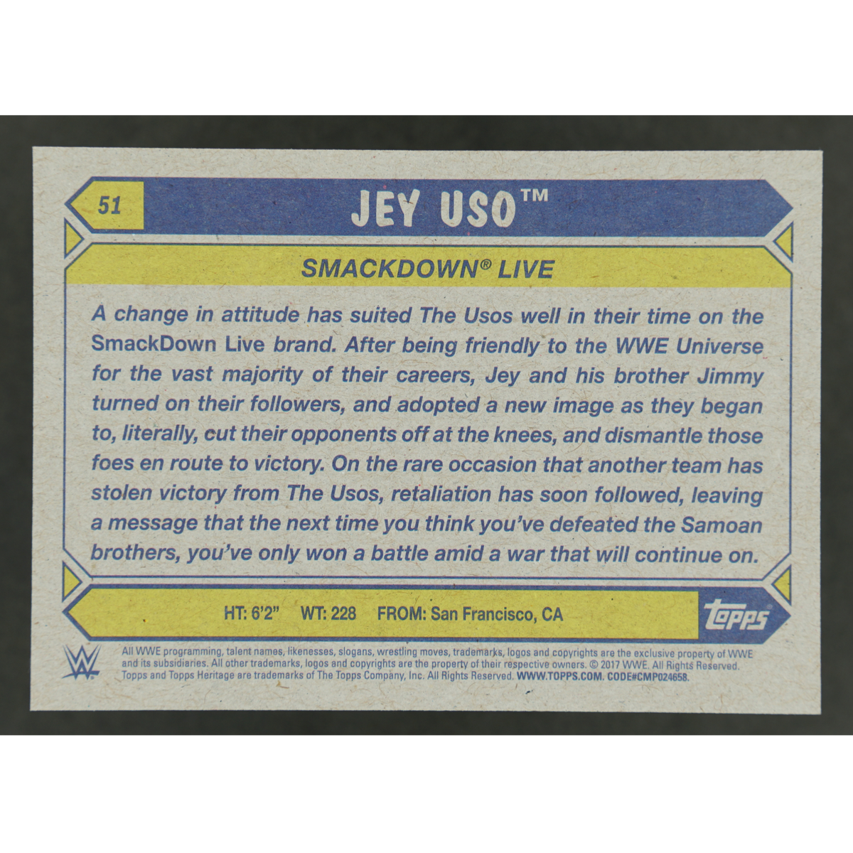 Jey Uso 2017 Topps Heritage 18/25 #51