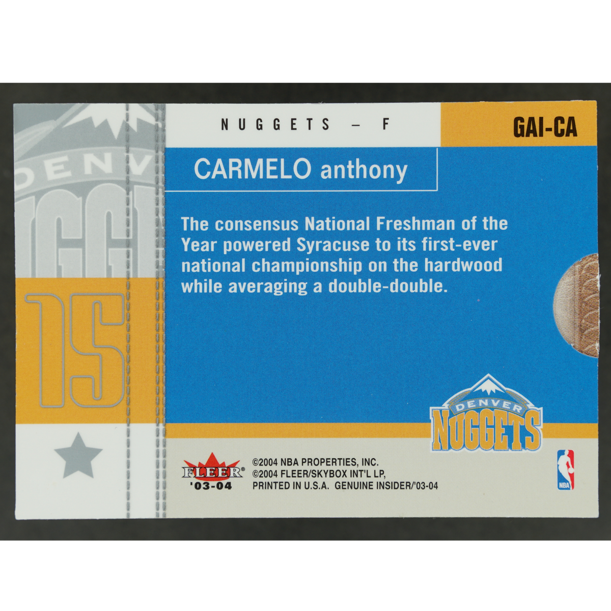 Carmelo Anthony 2003-04 Fleer RC Genuine Autograph Insider #GAI-CA