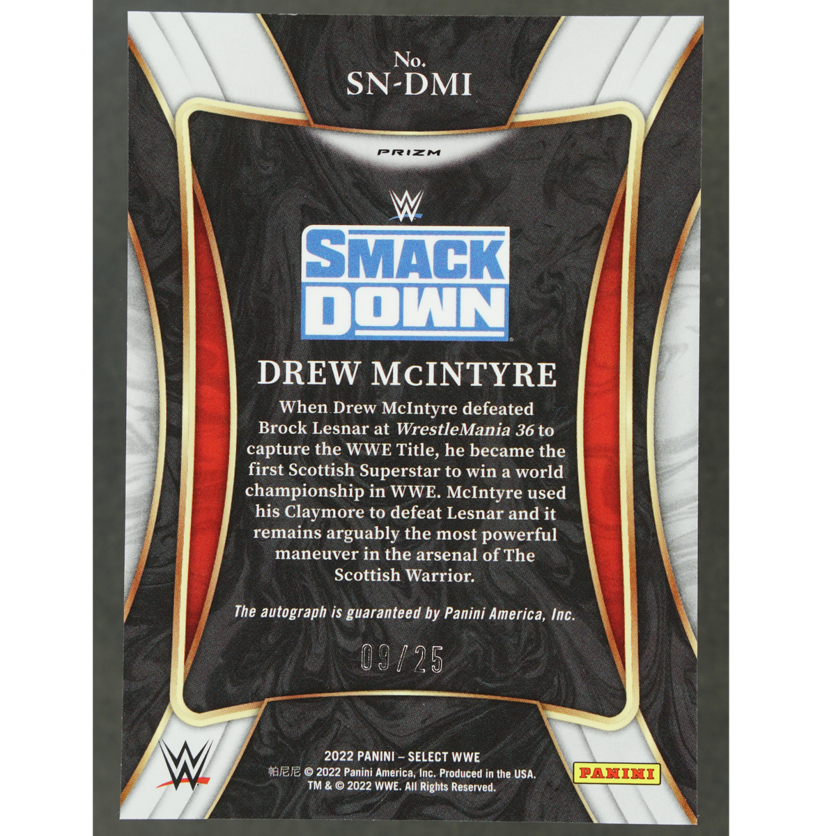 Drew McIntyre 2022 Select Auto 9/25 #SN-DMI