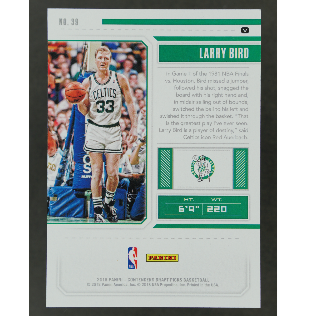 Larry Bird 2018 Contenders Draft Picks Season Ticket 2/5 #39