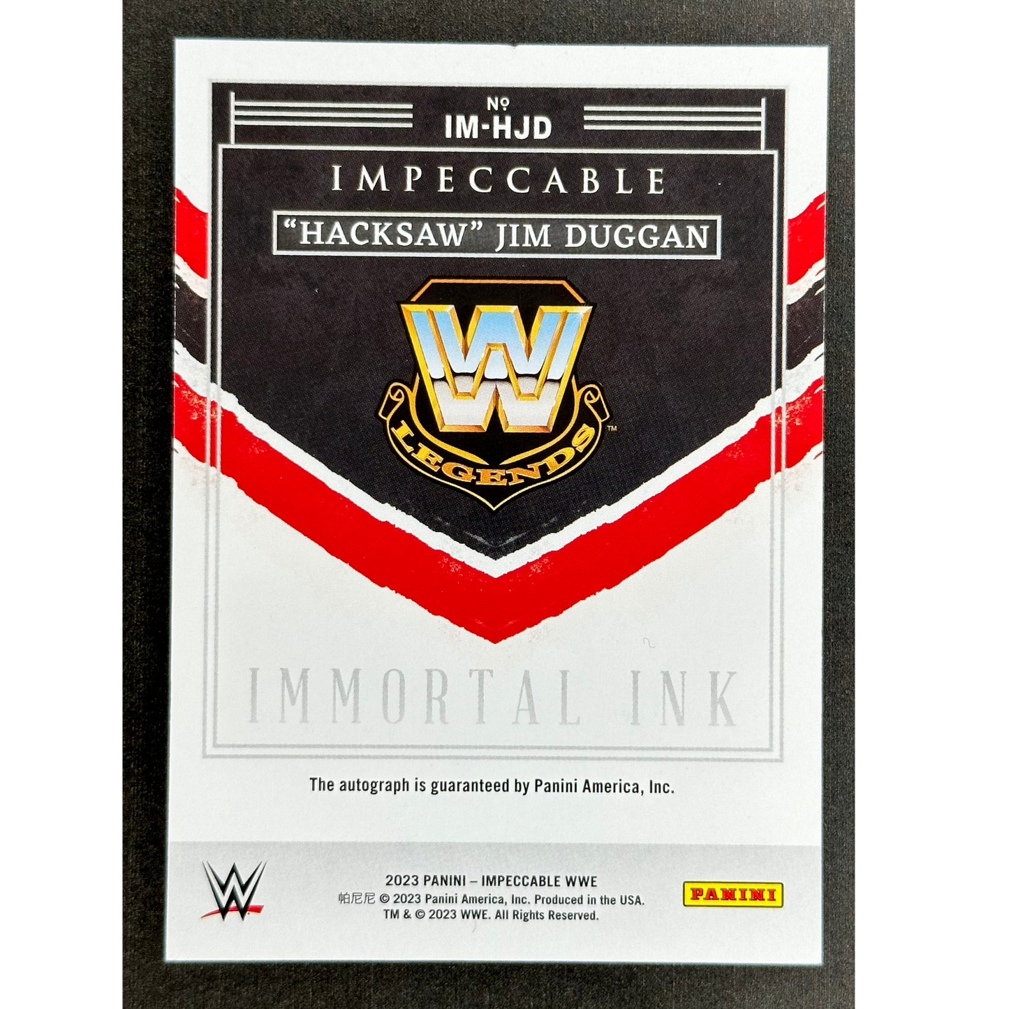 "Hacksaw" Jim Duggan 2023 Impeccable Immortal Ink Auto 51/75 #IM-HJD