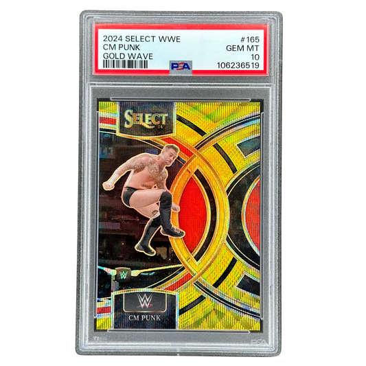 CM Punk 2024 Select Premier Gold Wave 8/10 PSA 10 #165