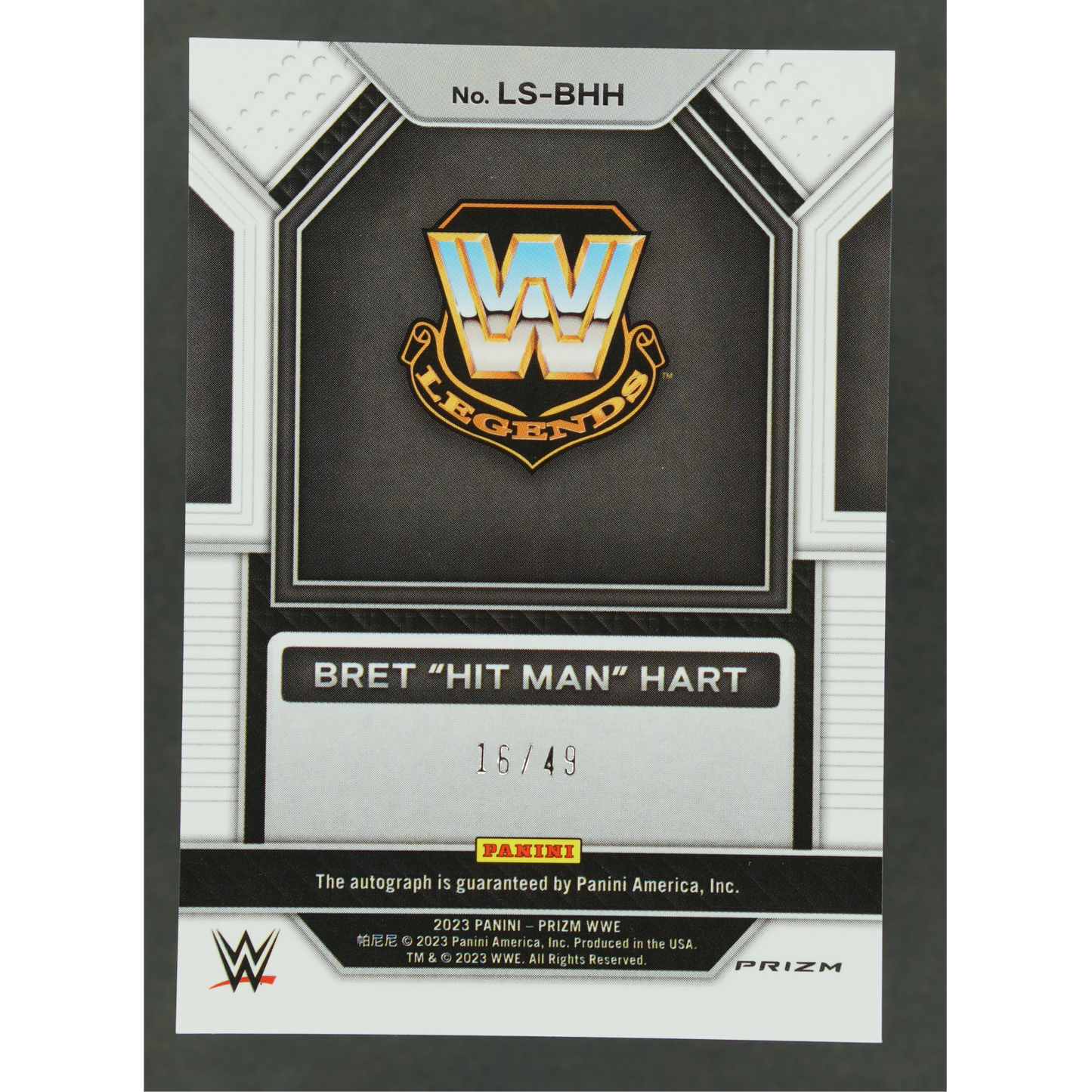 Bret "Hit Man" Hart 2023 Prizm Legendary Signatures Blue 16/49 #LS-BHH