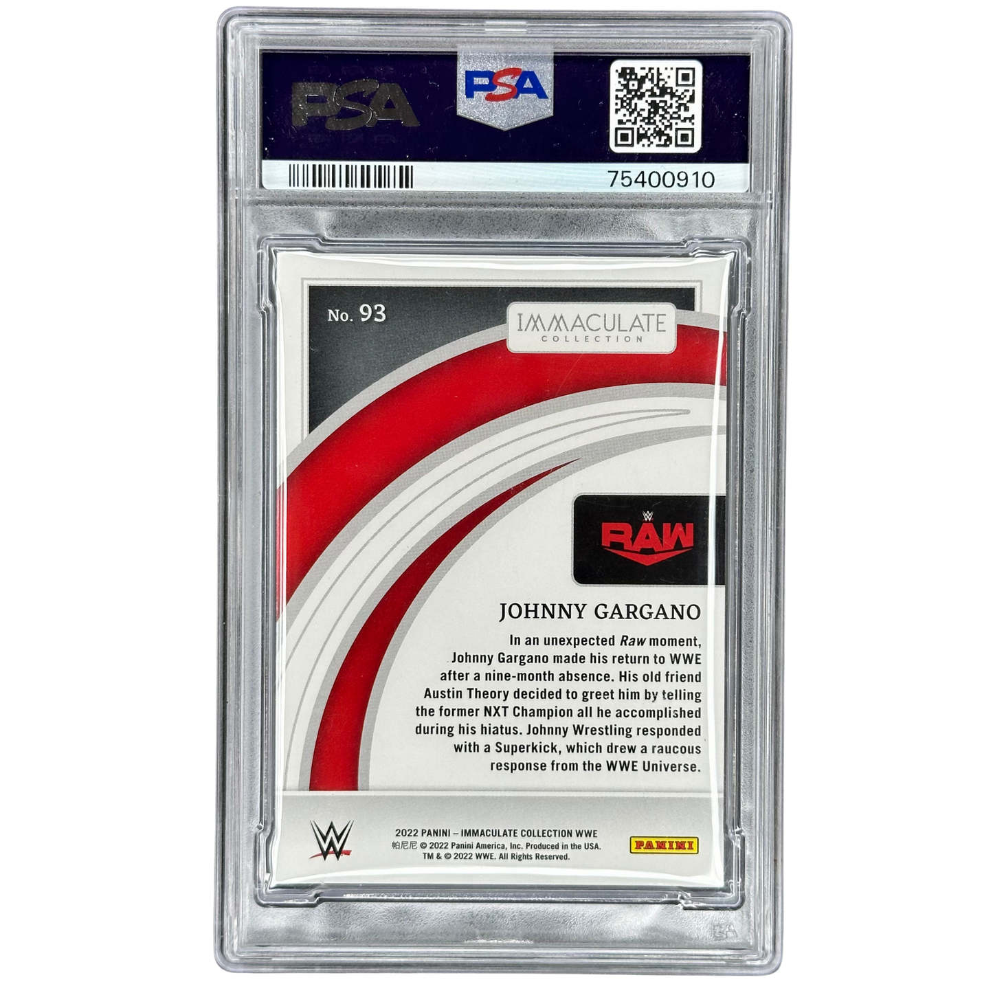 Johnny Gargano 2022 Immaculate 18/40 PSA 9 #93