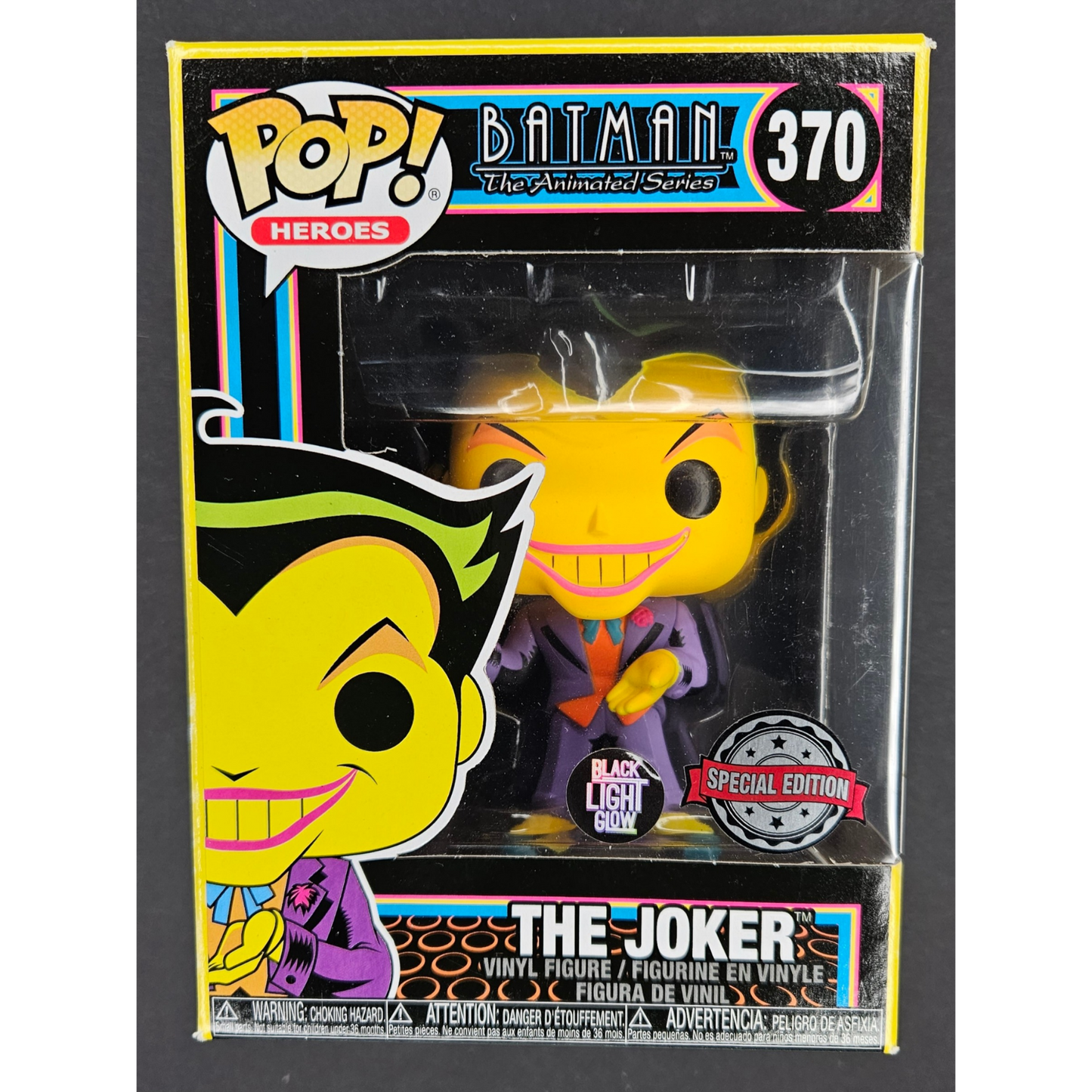 The Joker Funko Pop! Heroes DC Batman the Animated series #370 Special Edition Black Light Glow