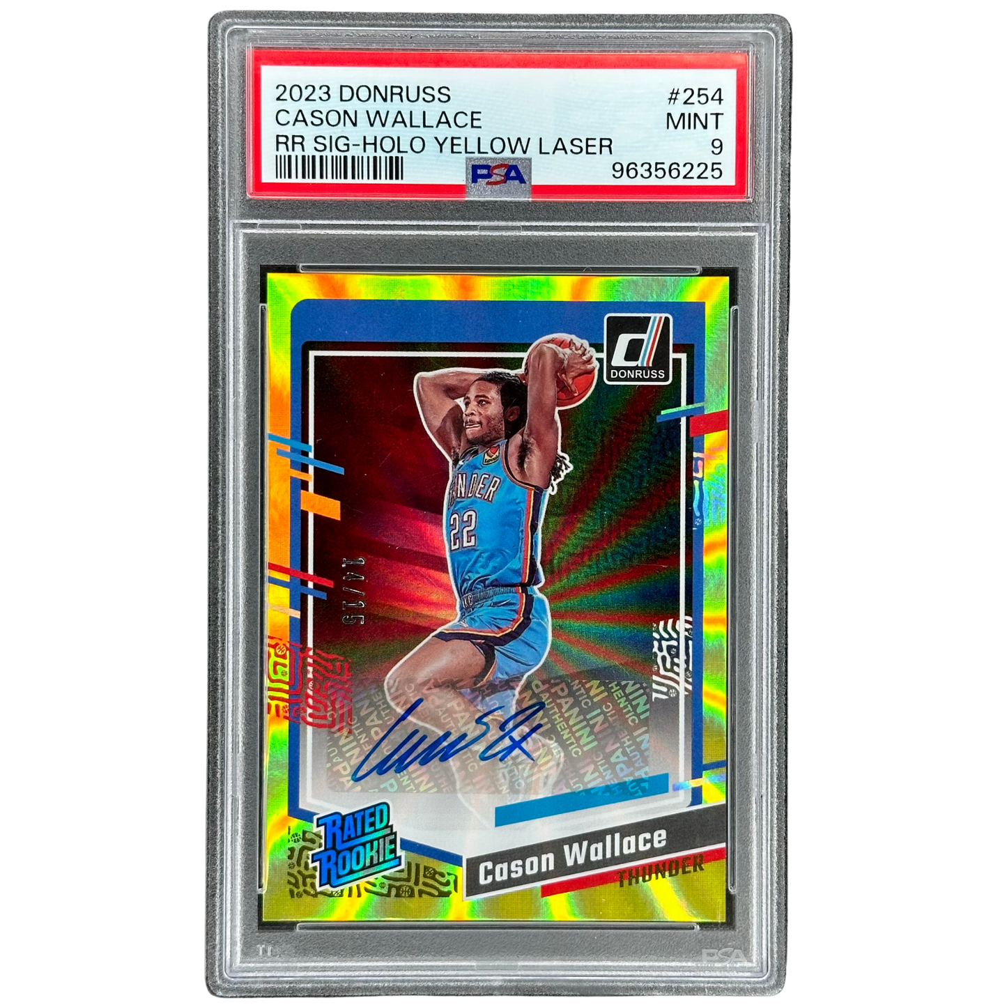 Cason Wallace 2023 Donruss Yellow Laser Auto RC 14/15 PSA 9 #254