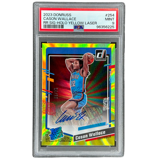 Cason Wallace 2023 Donruss Yellow Laser Auto RC 14/15 PSA 9 #254