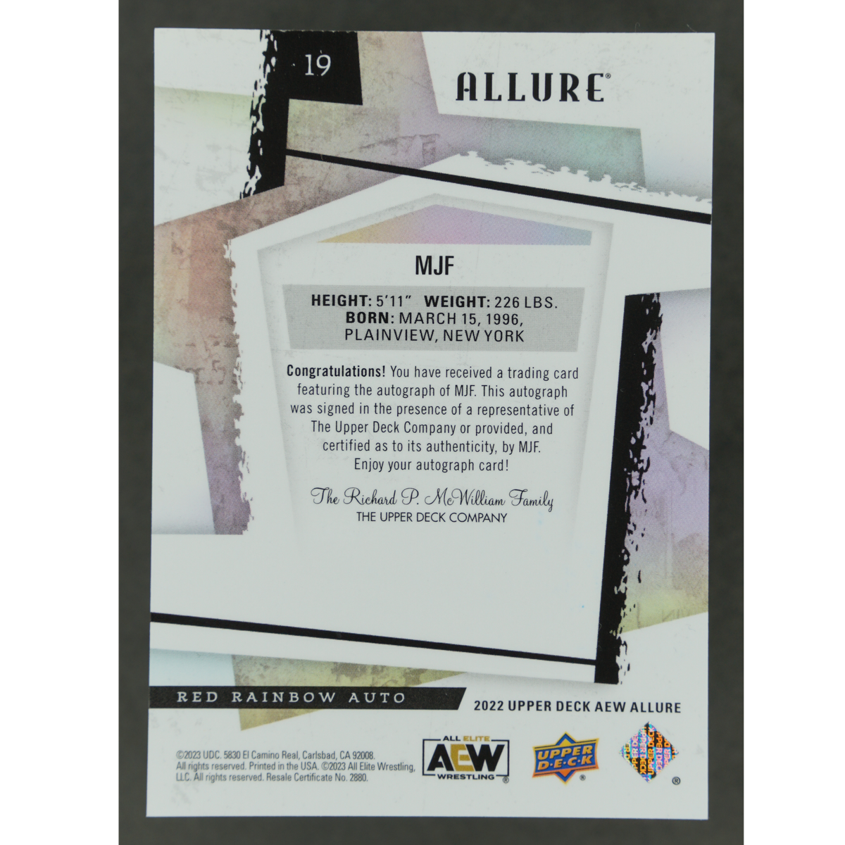 MJF 2023 AEW Allure Red Rainbow Auto #19