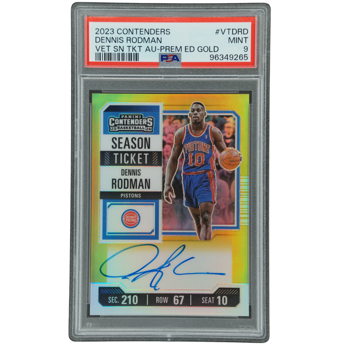 Dennis Rodman 2023 Contenders Season Ticket Auto Gold 6/10 PSA 9 #VT-DRD
