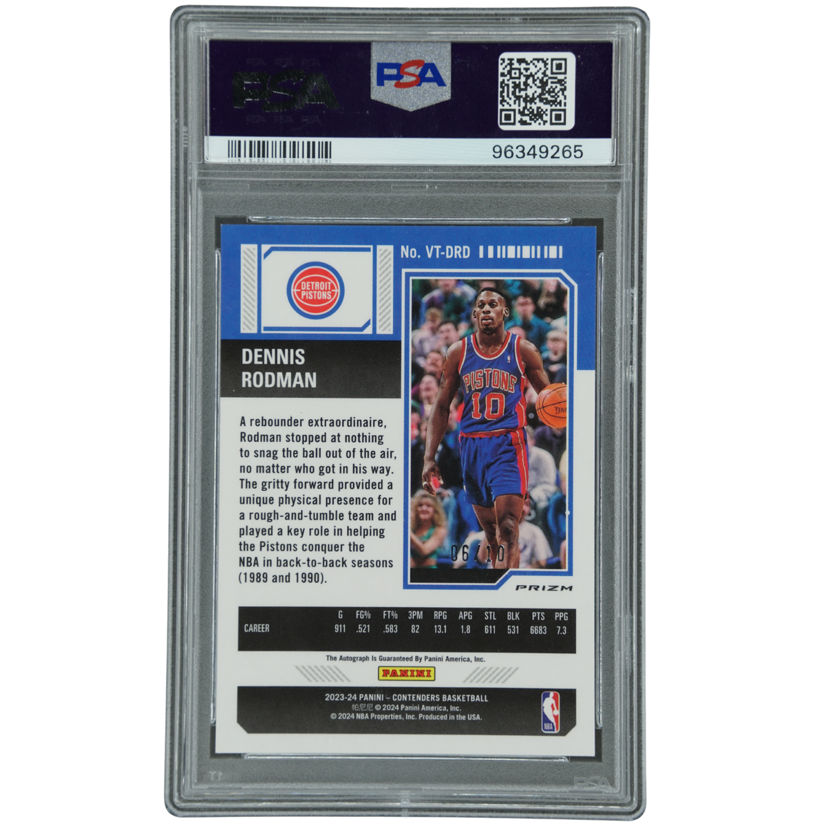 Dennis Rodman 2023 Contenders Season Ticket Auto Gold 6/10 PSA 9 #VT-DRD