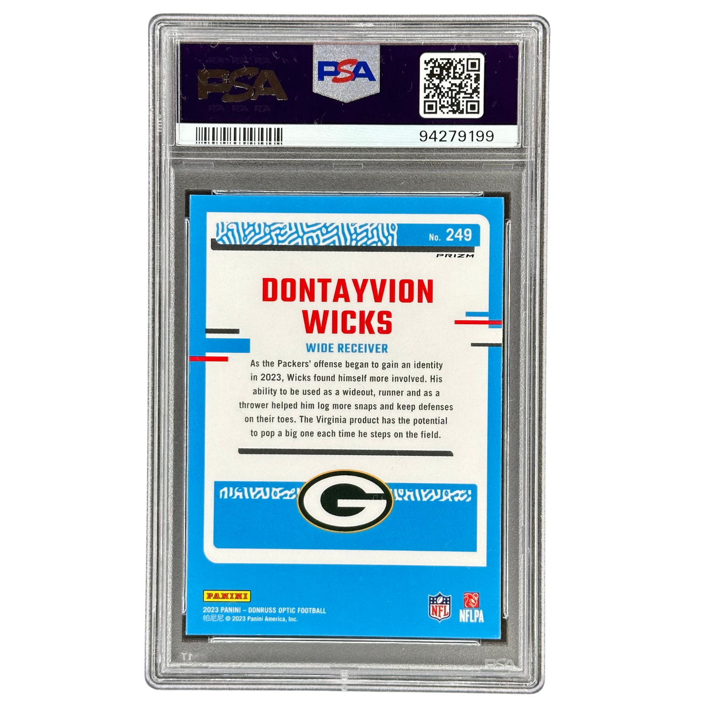 Dontayvion Wicks 2023 Optic Holo RC Rookie Card PSA 10 #249