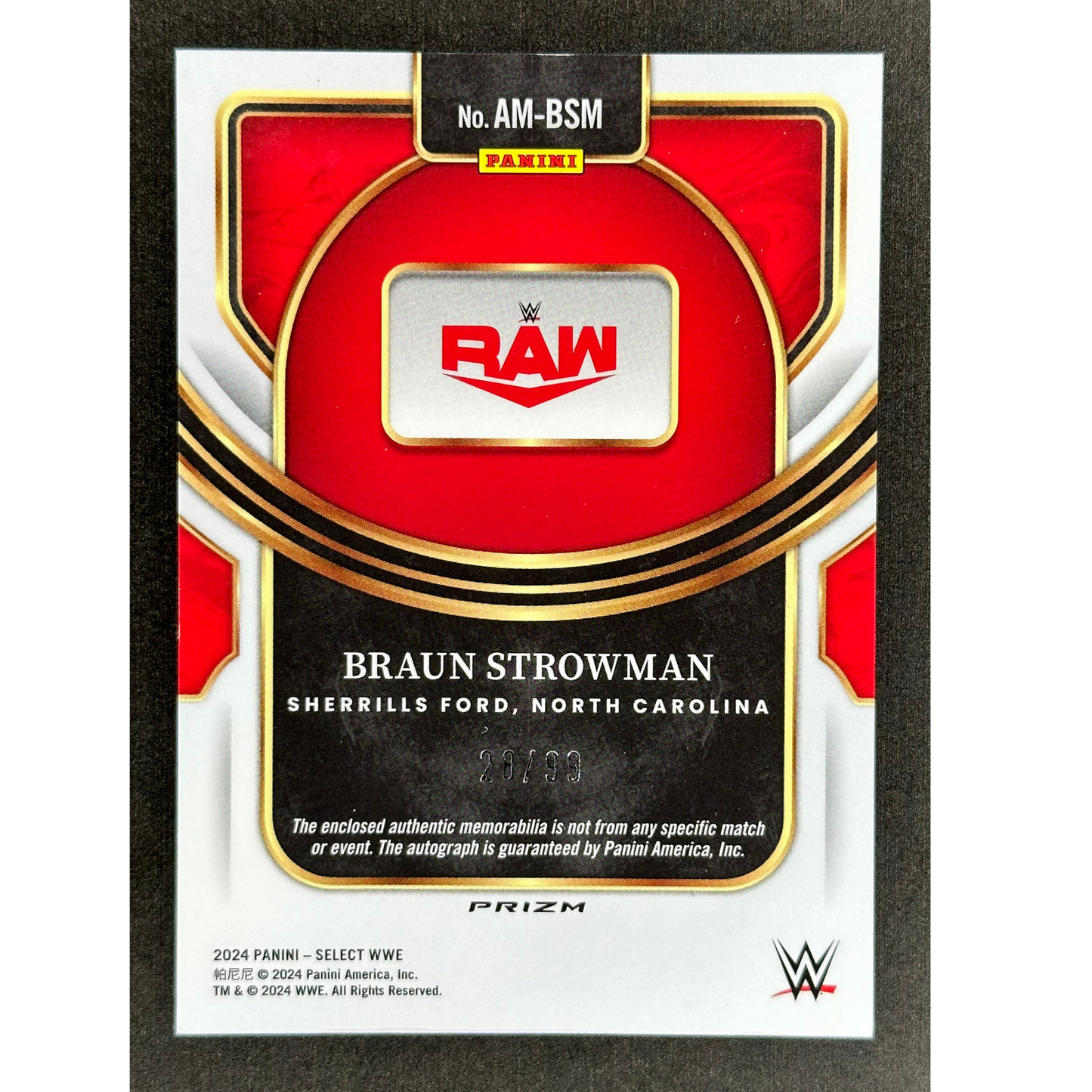 Braun Strowman 2024 Select Memorabilia Auto 28/99 #AM-BSM