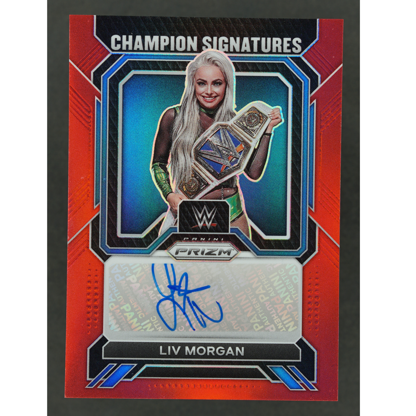 Liv Morgan 2023 Prizm Champion Signatures Red 75/99 #CS-LVM