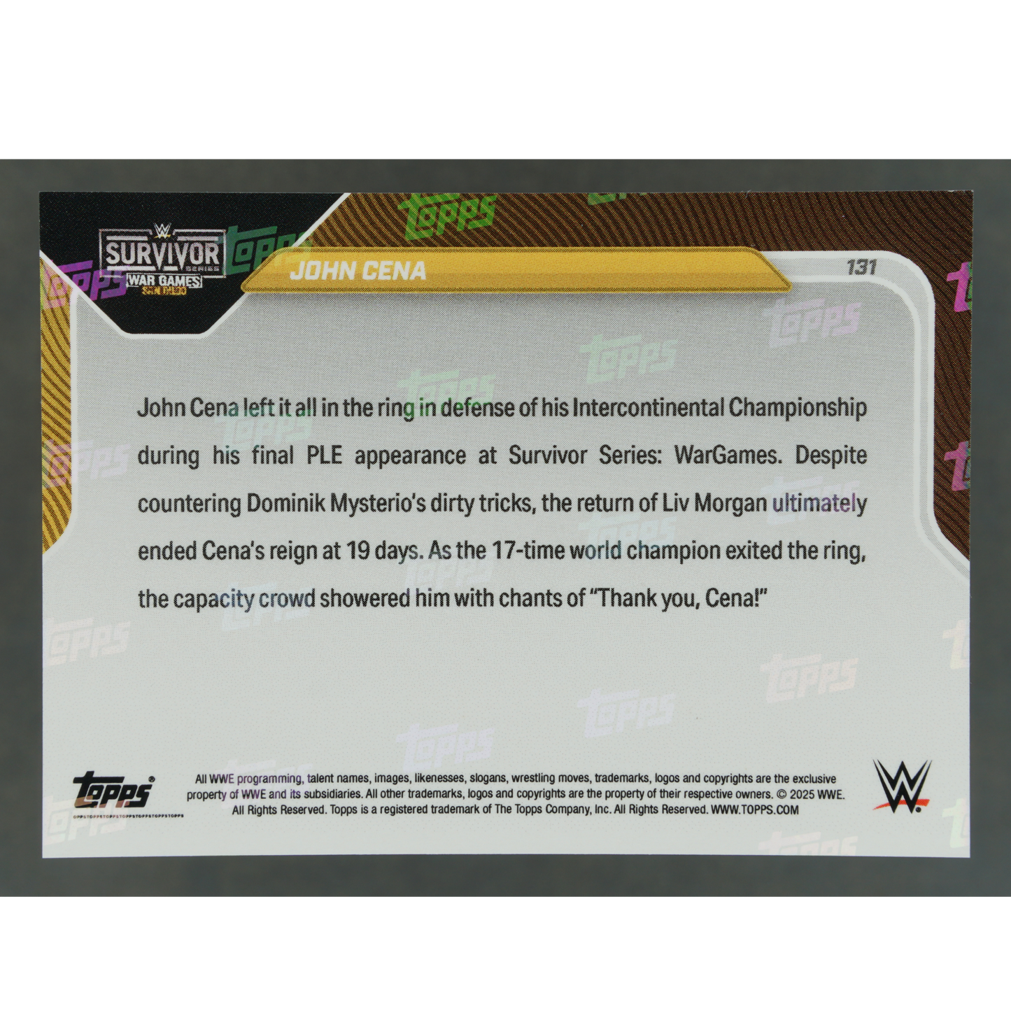 John Cena 2025 Topps Now Survivor Series Black 9/10 #131