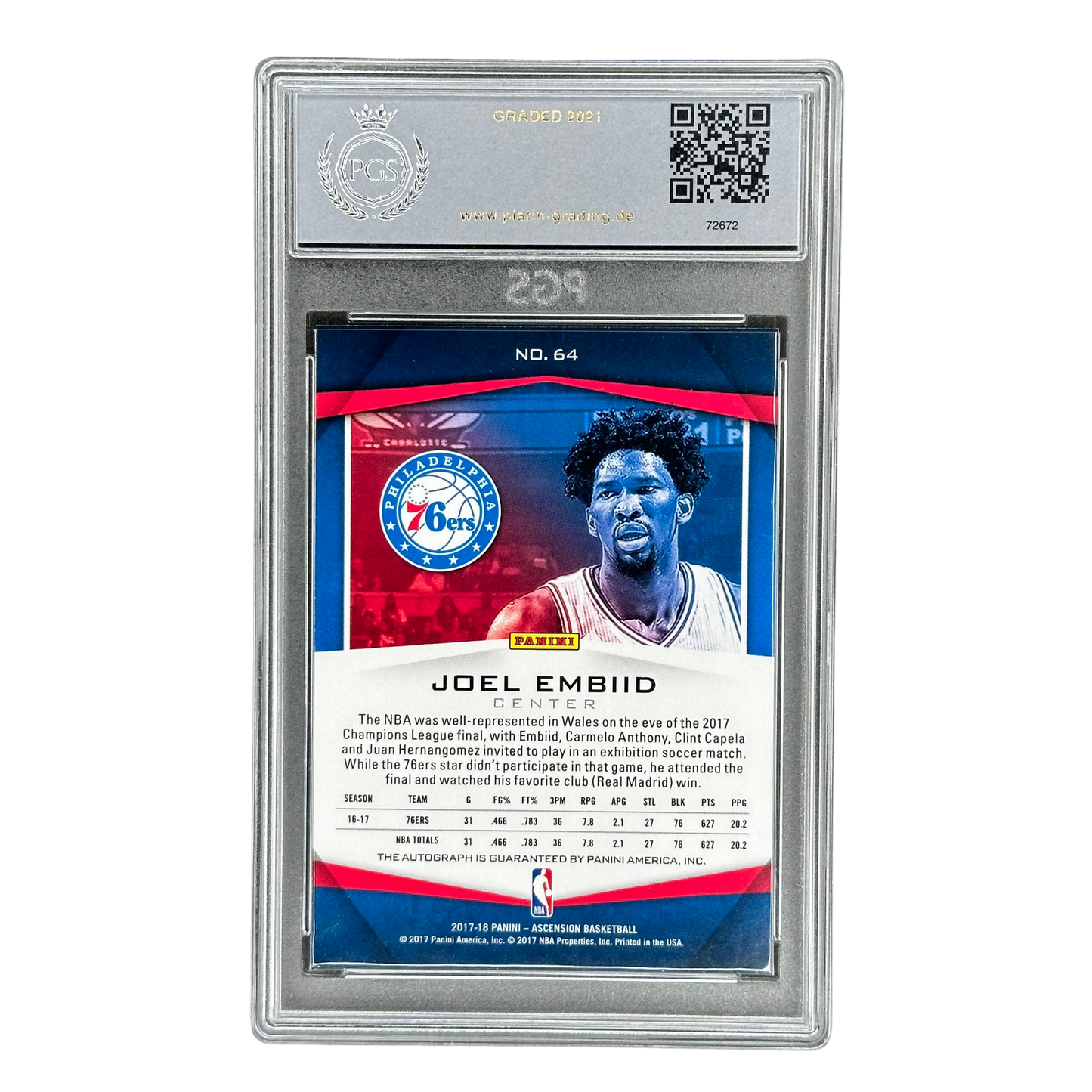 Joel Embiid 2018 Ascension Auto 10/60 PGS 9.5 #64