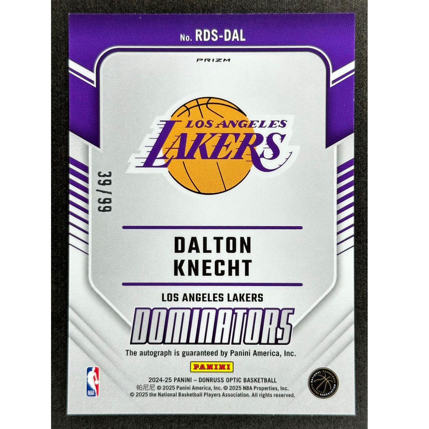 Dalton Knecht 2024 Optic Dominators RC Rookie Cards Auto 39/99 #RDS-DAL