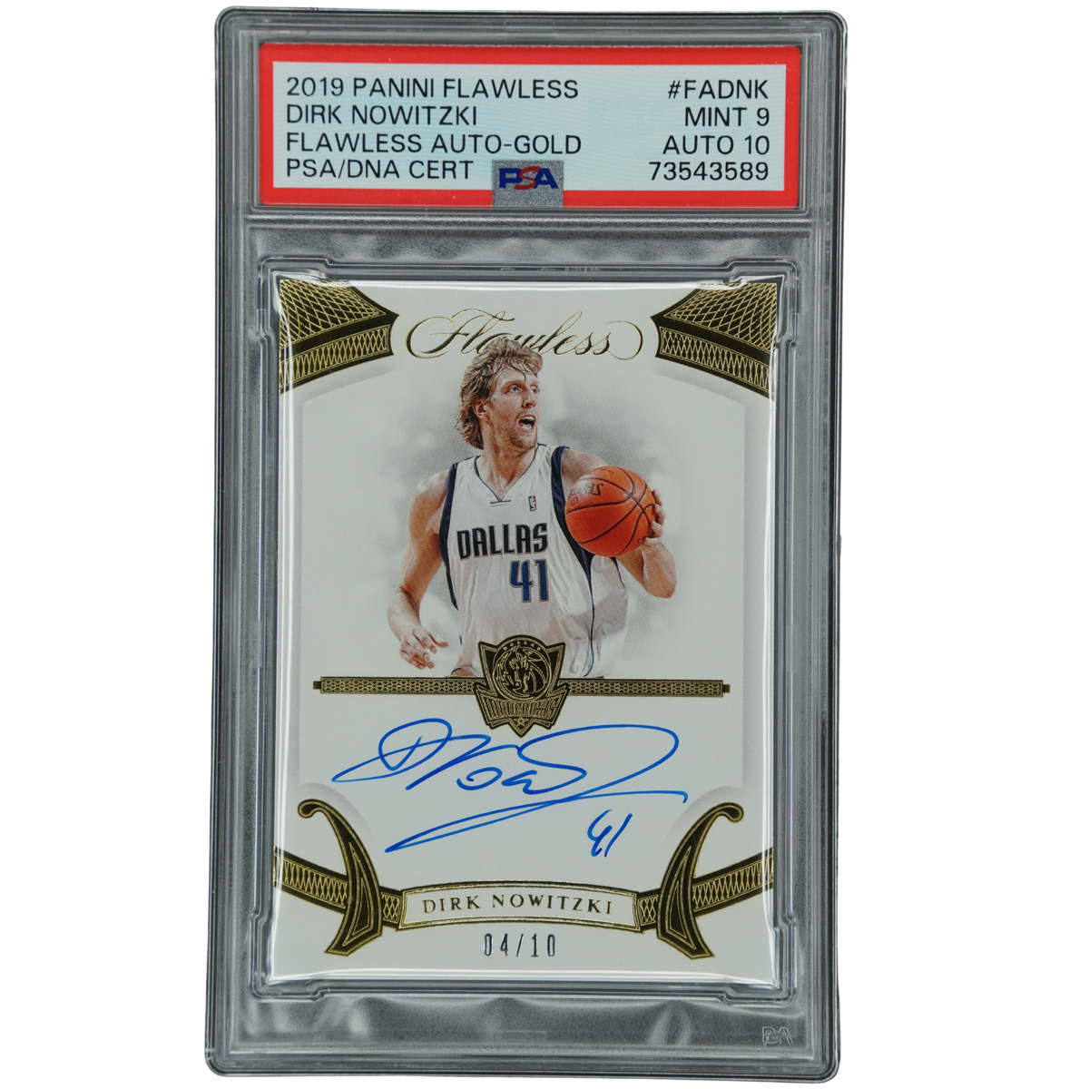 Dirk Nowitzki 2019 Flawless Auto Gold 4/10 PSA 9 #FA-DNK