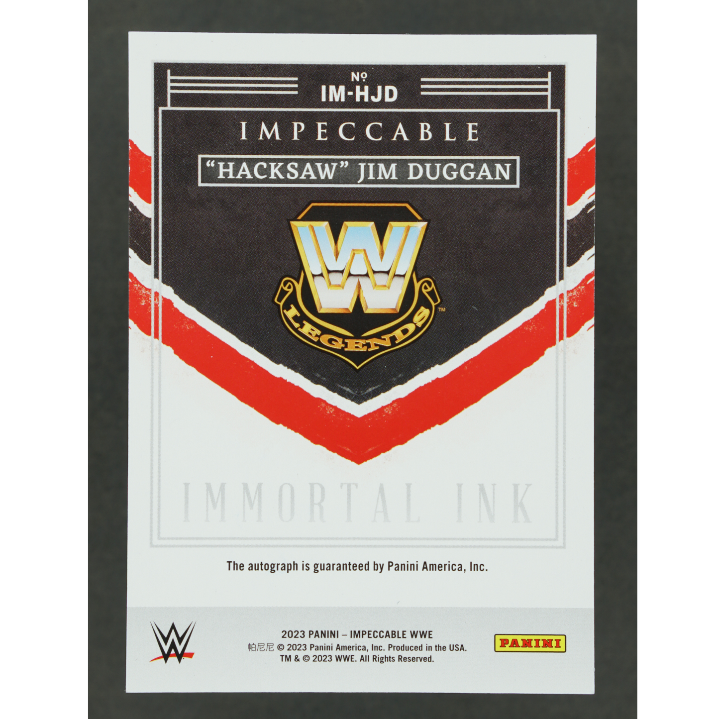 "Hacksaw" Jim Duggan 2023 Impeccable Immortal Ink 37/75 #IM-HJD