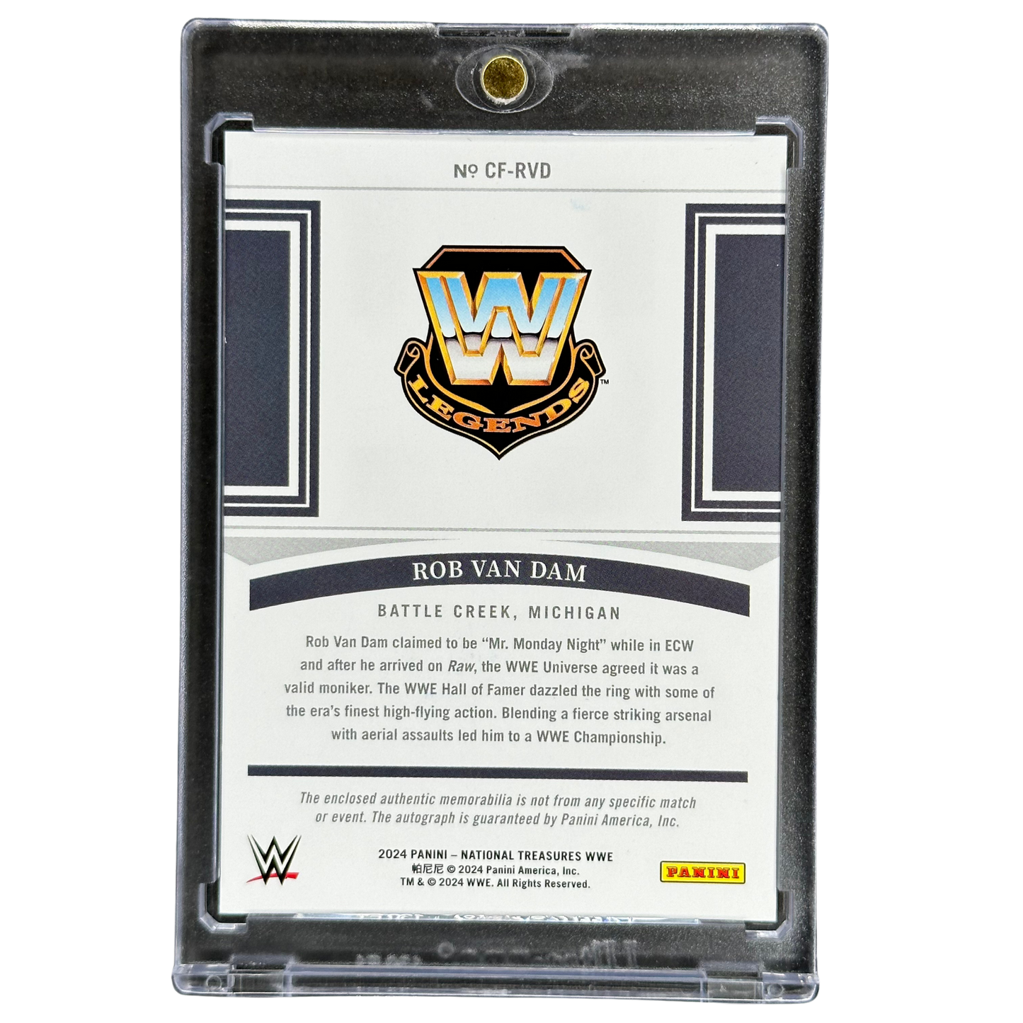 Rob Van Dam 2024 National Treasures Clutch Factor Memorabilia Auto 1/99 #CF-RVD
