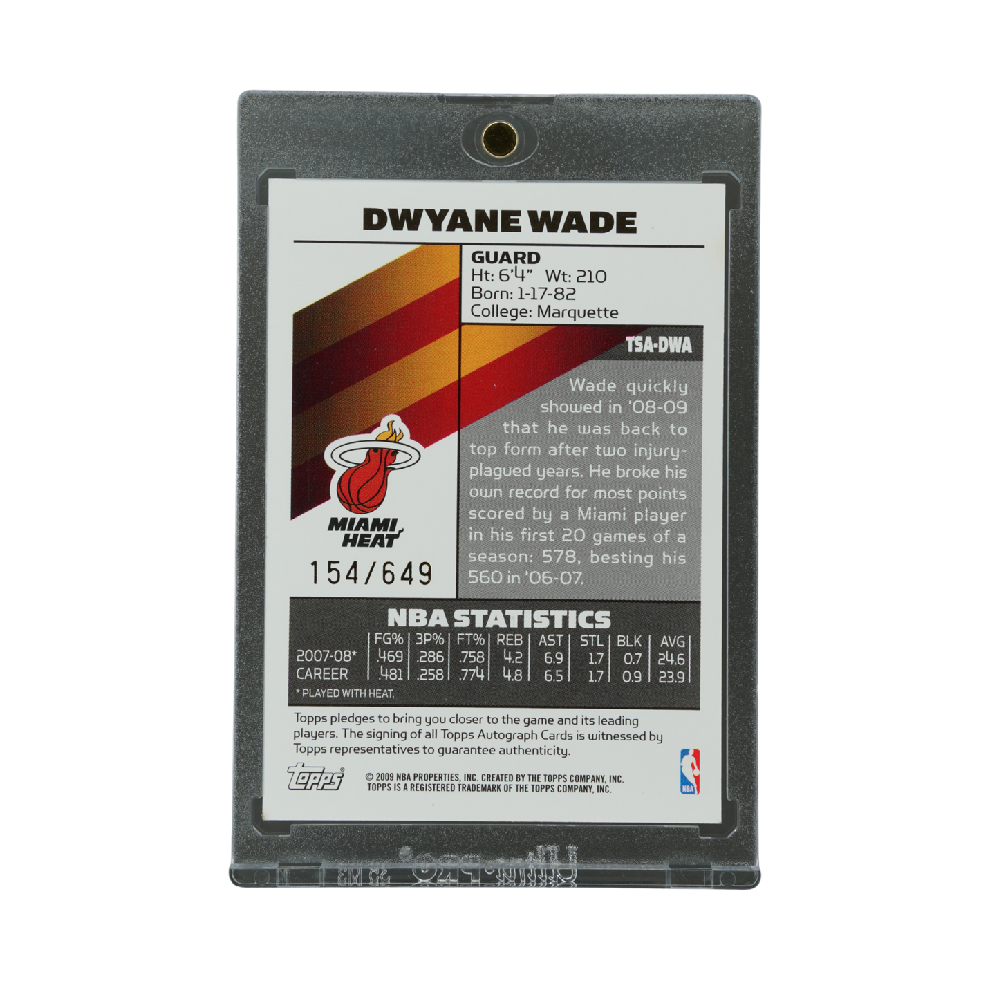 Dwyane Wade 2009 Topps Signature Auto 154/649 #TSA-DWA