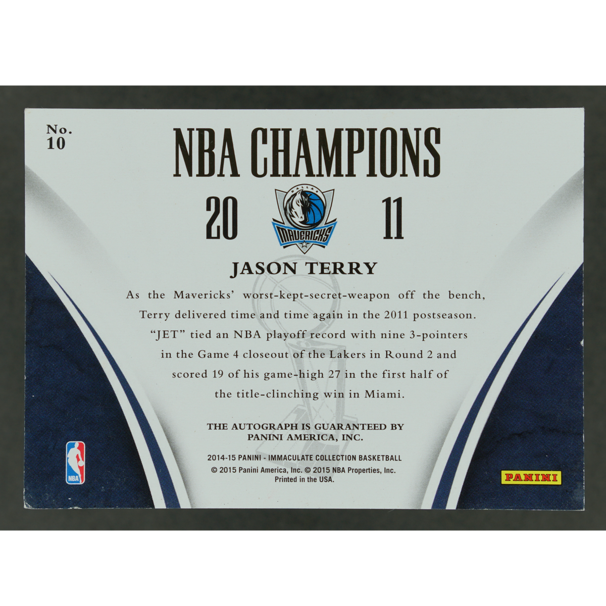 Jason Terry 2014-15 Immaculate 2011 NBA Champions Auto 40/75 #10