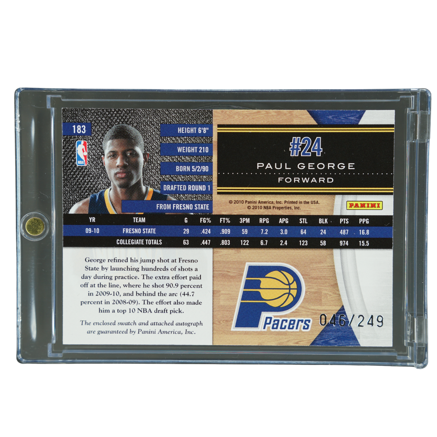 Paul George 2010 Limited Phenoms Jersey Auto 46/249 #183