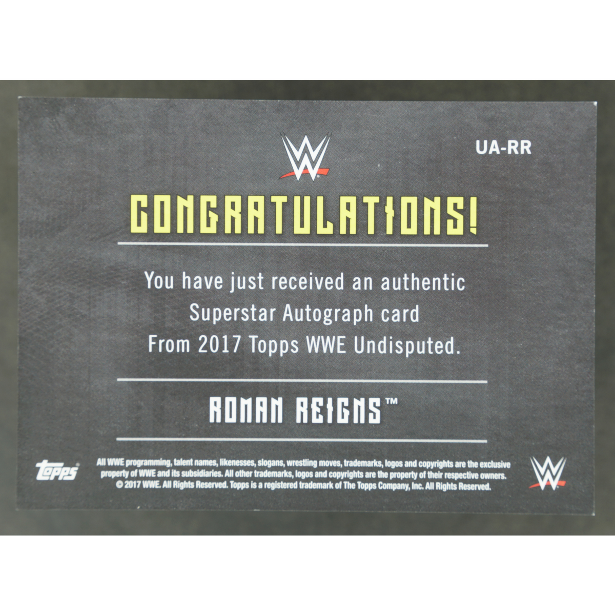 Roman Reigns 2017 Undisputed Auto 143/199 #UA-RR