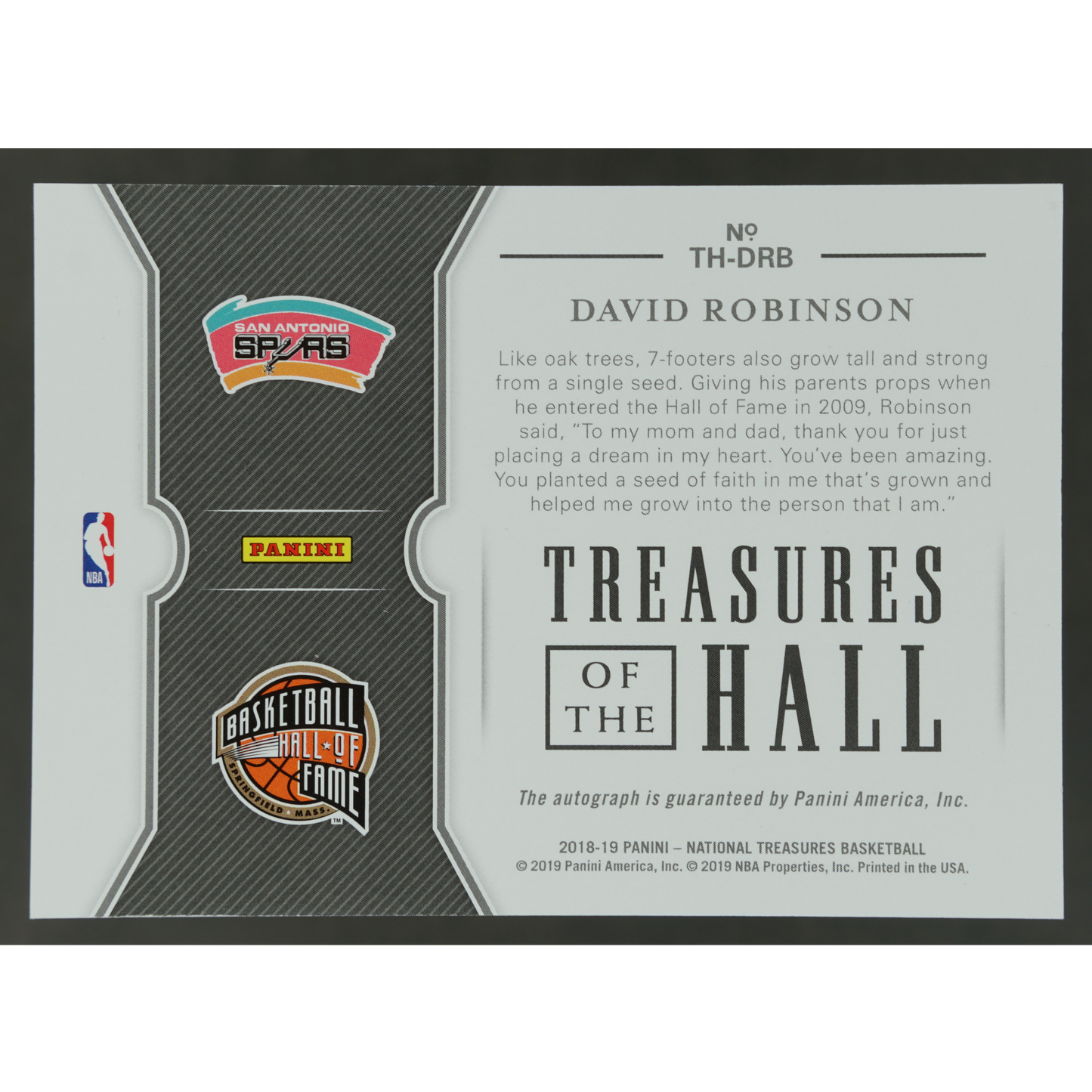 David Robinson 2018 National Treasures of the Hall Auto 20/25 #TH-DRB