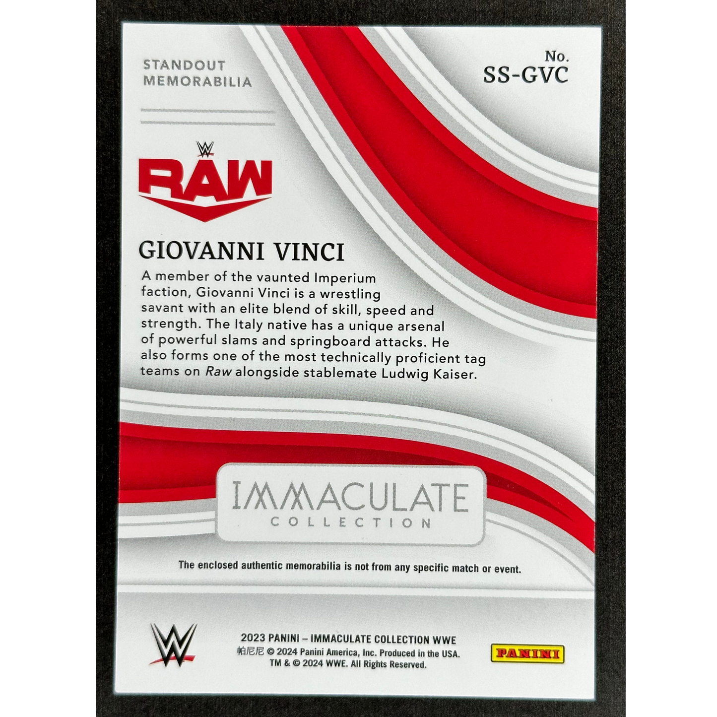 Giovanni Vinci 2023 Immaculate Memorabilia 4/25 #SS-GVC