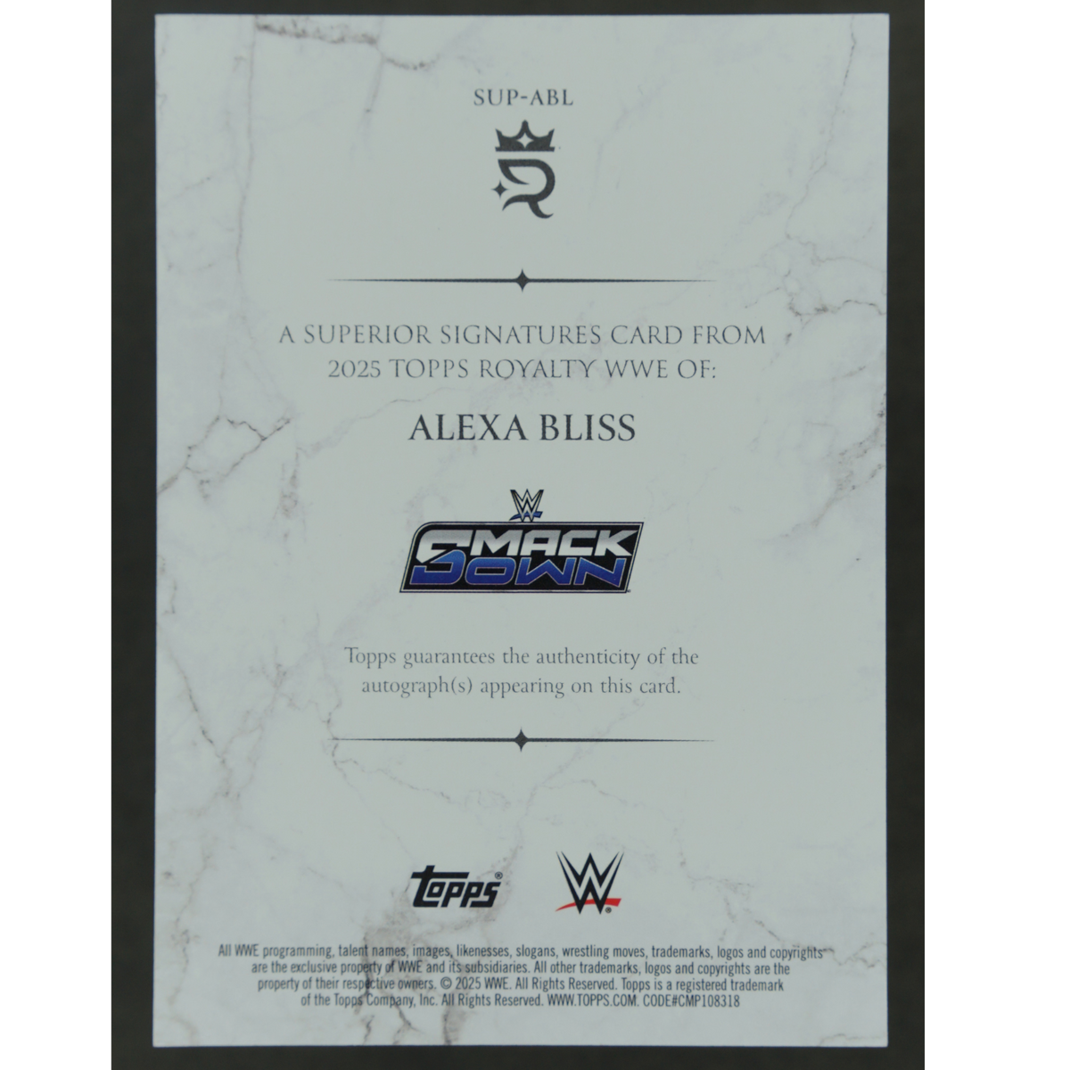 Alexa Bliss 2025 Royalty Superior Signatures 2/5 #SUP-ABL