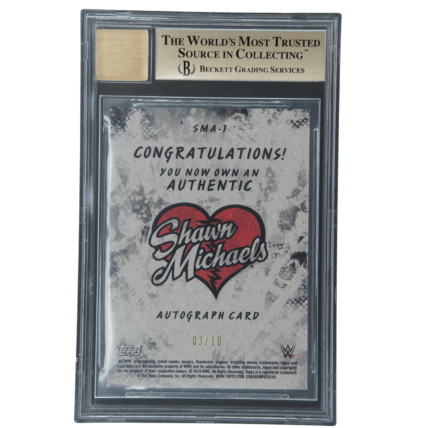 Shawn Michaels 2018 Heritage 3/10 Auto BGS 9.5 #SMA1