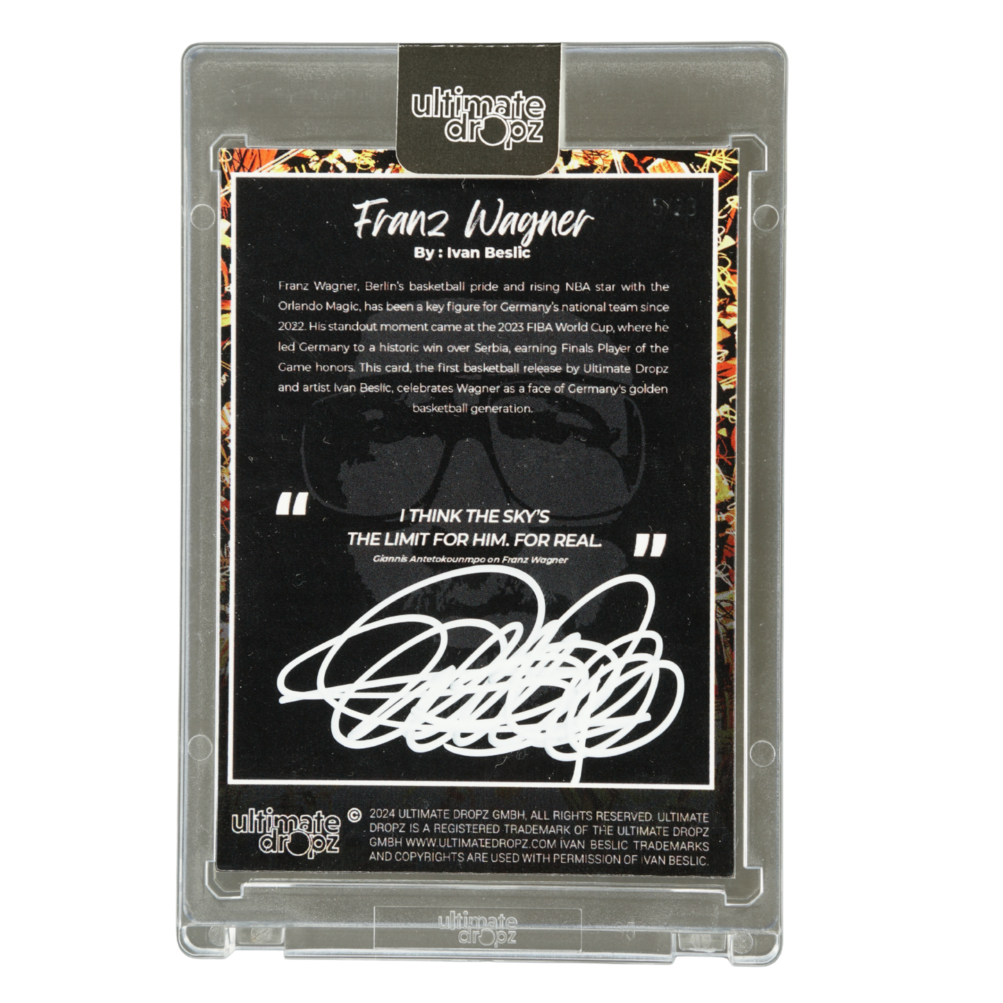 Franz Wagner 2024 Ultimate Dropz Auto 5/23 by Artist Ivan Beslic - With Box and Certificate