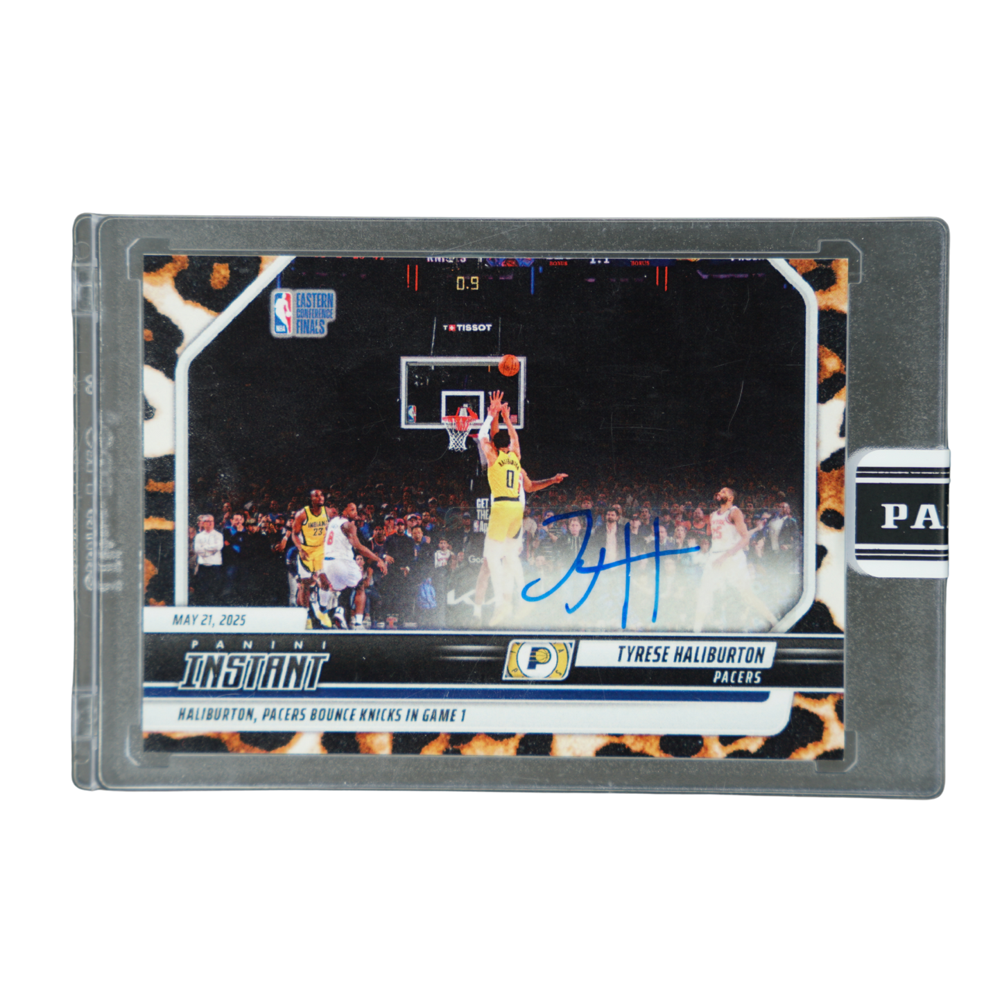 Tyrese Haliburton 2024-25 Panini Instant "Haliburton, Pacers bounce Knicks in Game 1" Auto 7/10 ##598