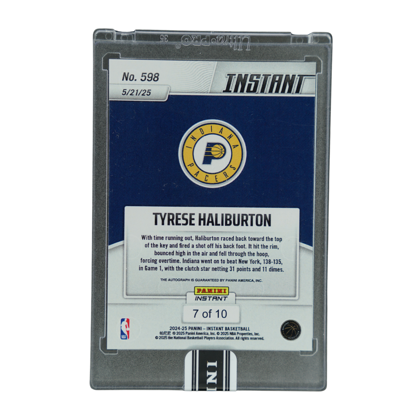 Tyrese Haliburton 2024-25 Panini Instant "Haliburton, Pacers bounce Knicks in Game 1" Auto 7/10 ##598