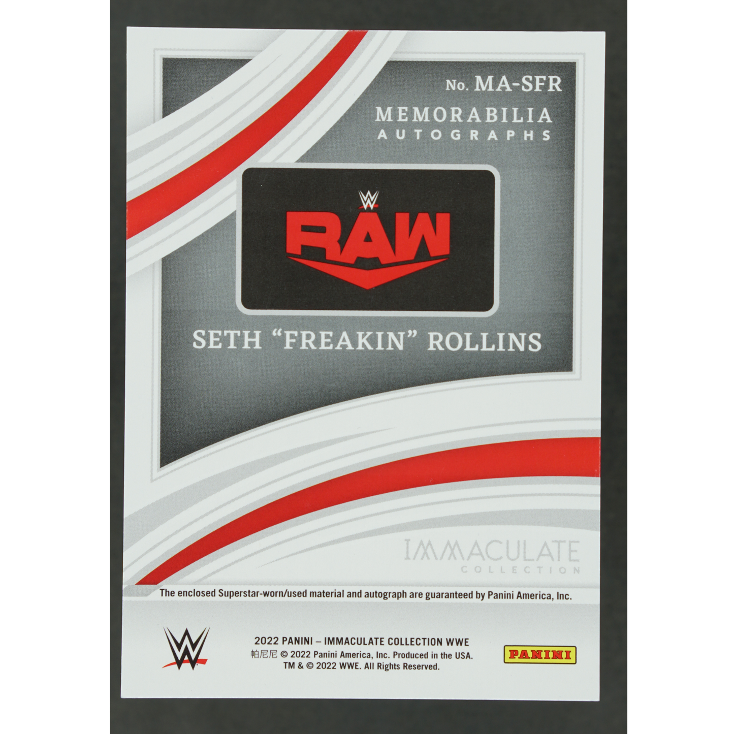 Seth "Freakin" Rollins 2022 Immaculate Memorabilia Auto 6/99 #MA-SFR