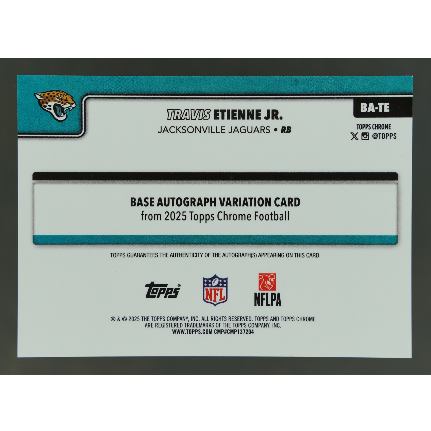 Travis Etienne Jr. 2025 Chrome Auto 6/10 #BA-TE