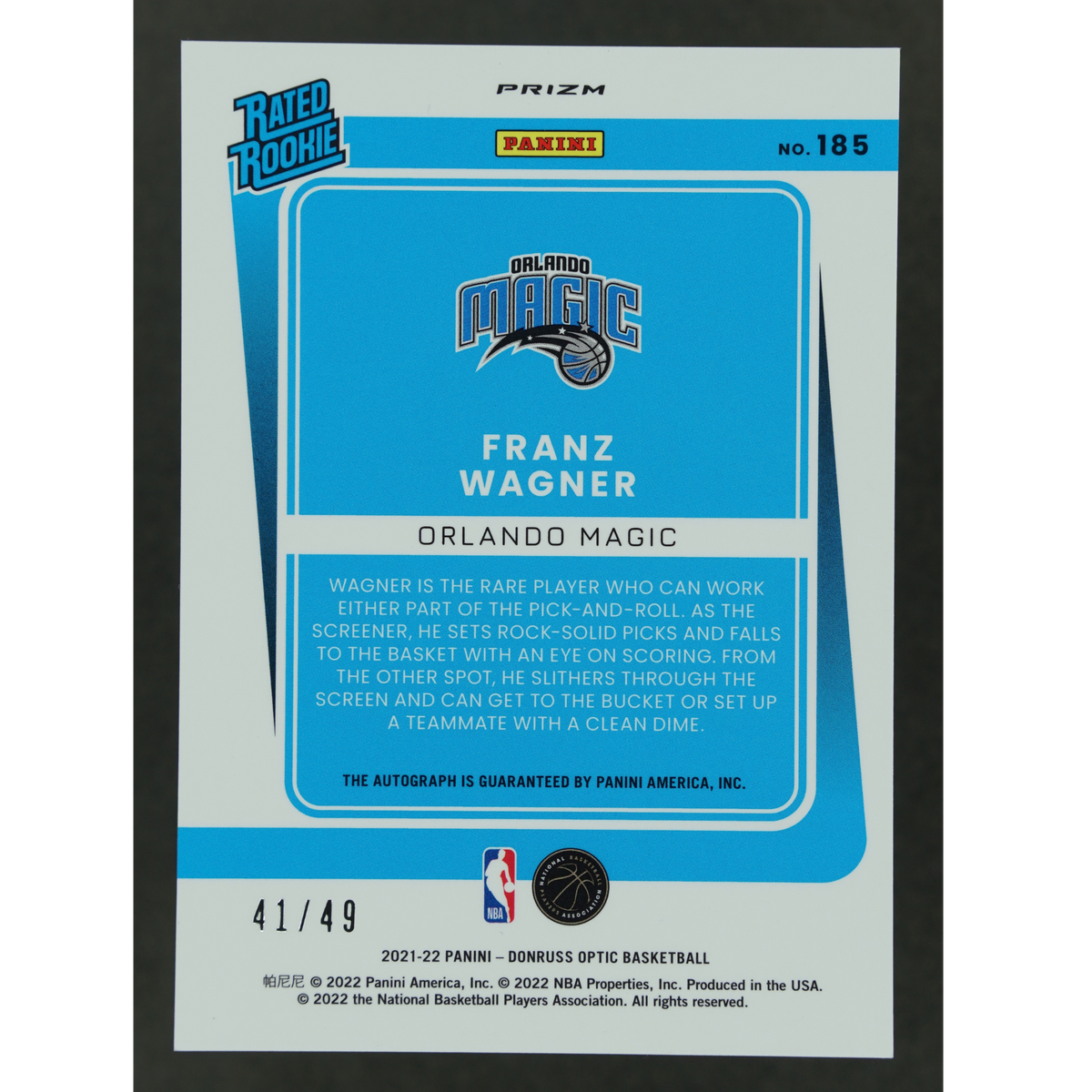 Franz Wagner 2021 Optic Blue Auto 41/49 #185