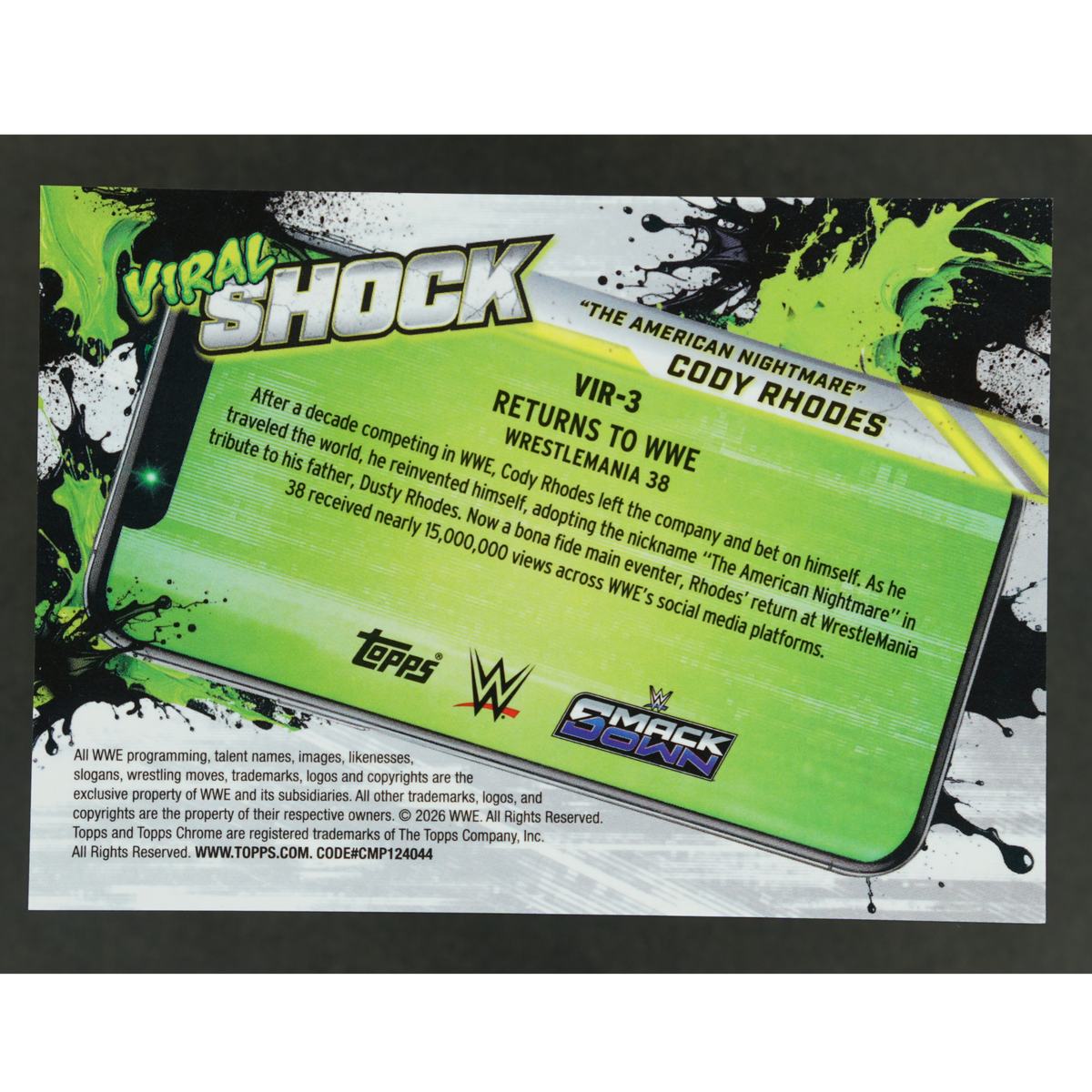 "The American Nightmare" Cody Rhodes 2026 Chrome Viral Shock Red 3/5 #VIR-3