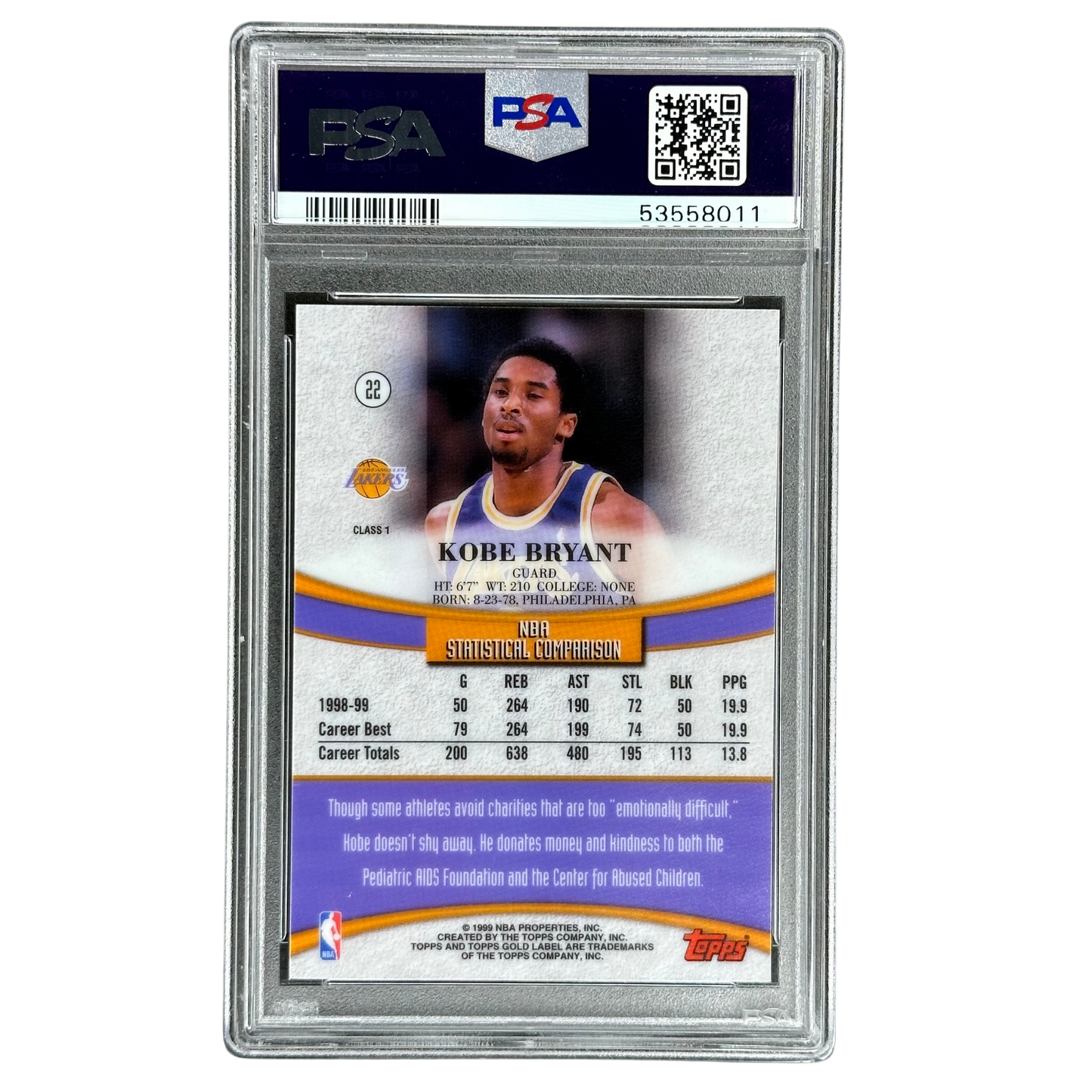Kobe Bryant 1999 Topps Gold Label PSA 9 #GL3