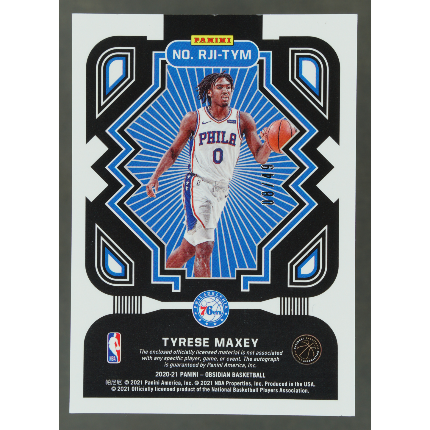 Tyrese Maxey 2020 Obsidian RC Jersey Auto 8/49 #RJI-TYM